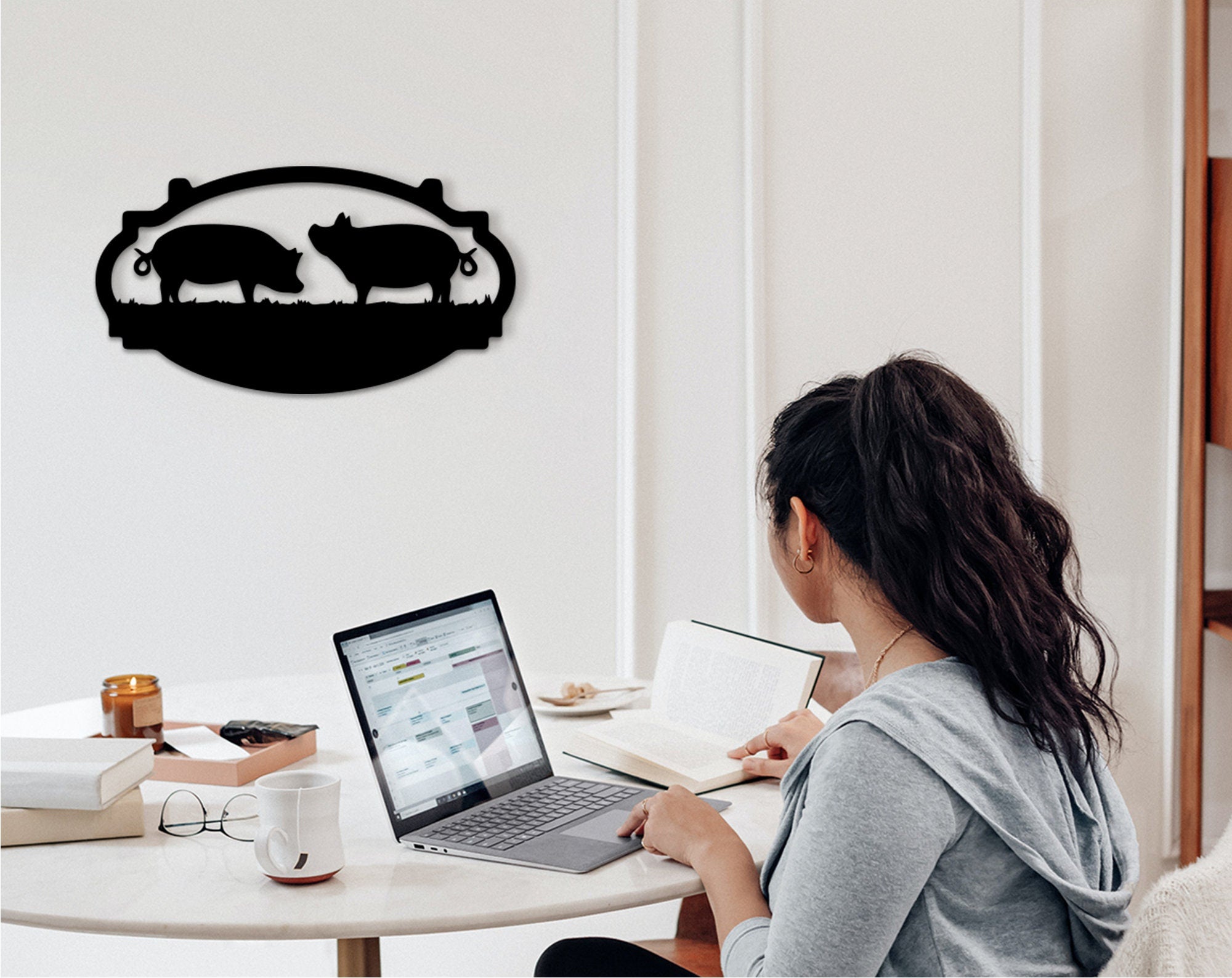 Geometric Pig Barn MDF Wall Decor: Farmhouse Sign