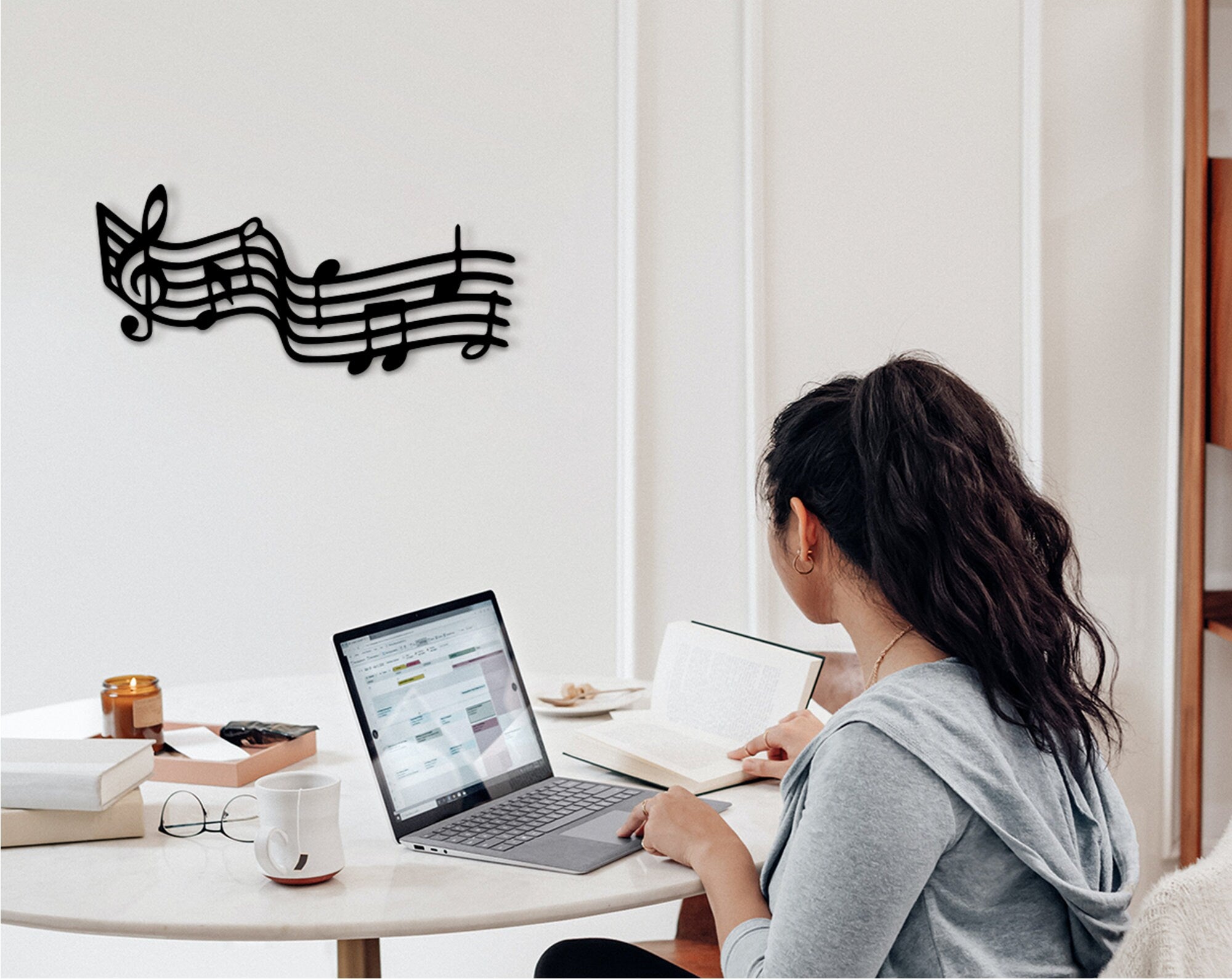 Wood Music Staff Wall Art: Modern Music Room Decor