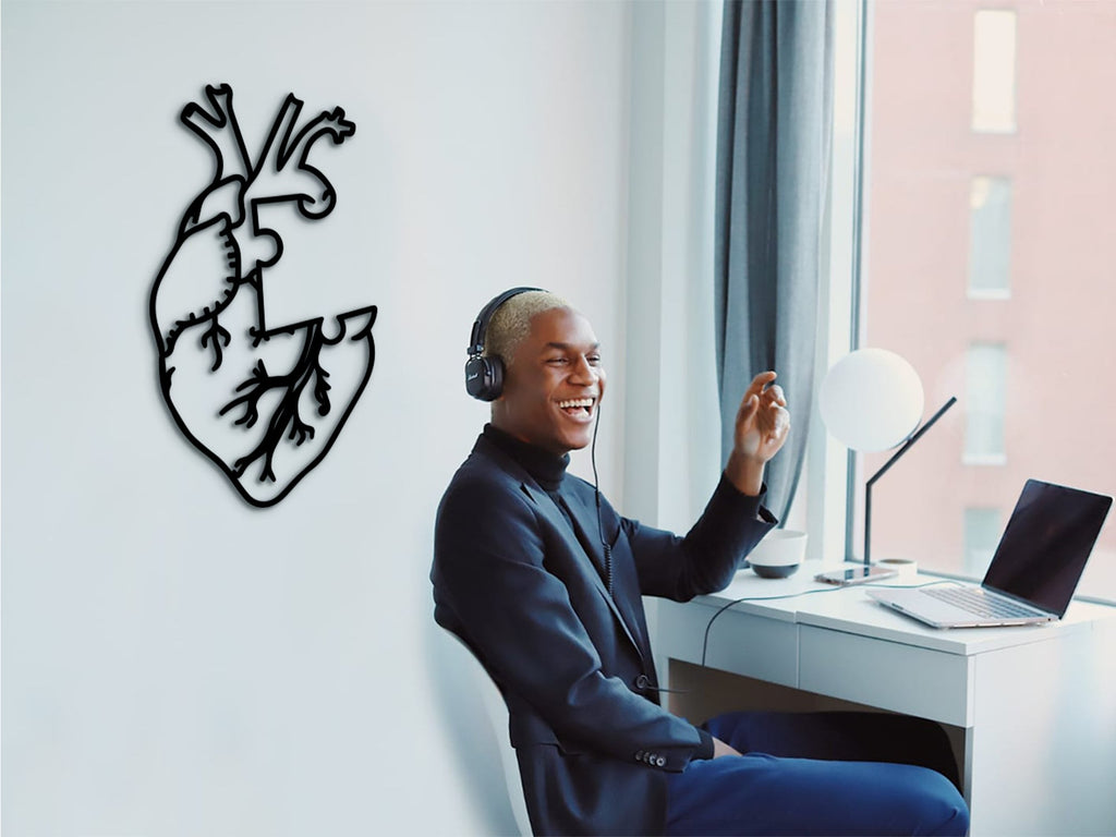 Geometric Human Heart Wall Decor: Laser Cut Wood Art