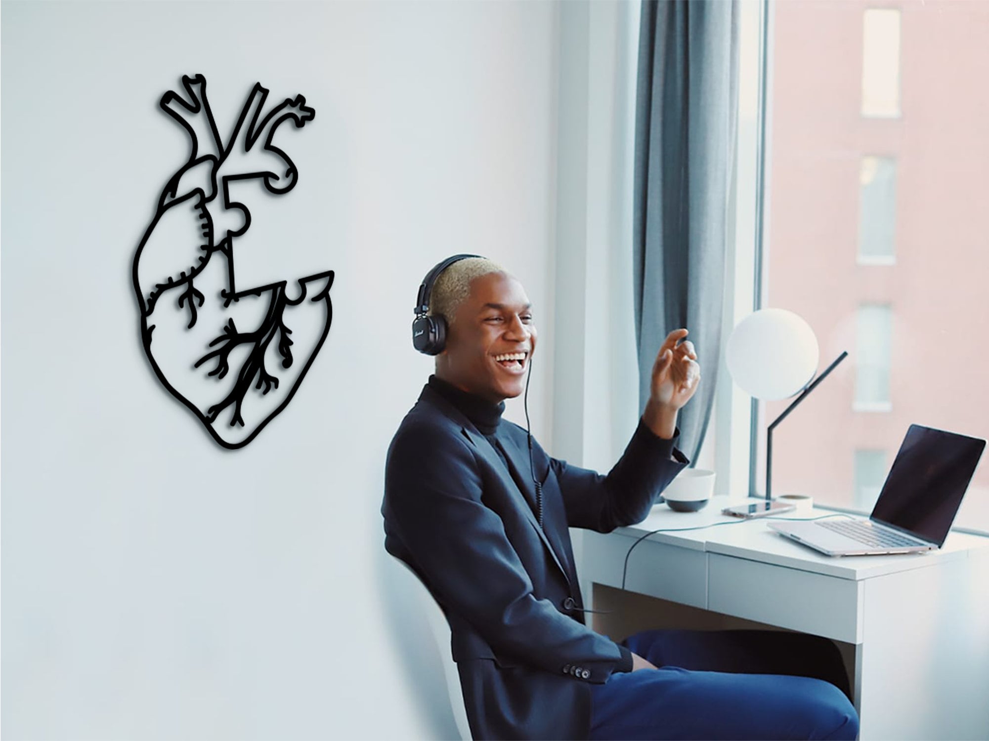 Geometric Human Heart Wall Decor: Laser Cut Wood Art