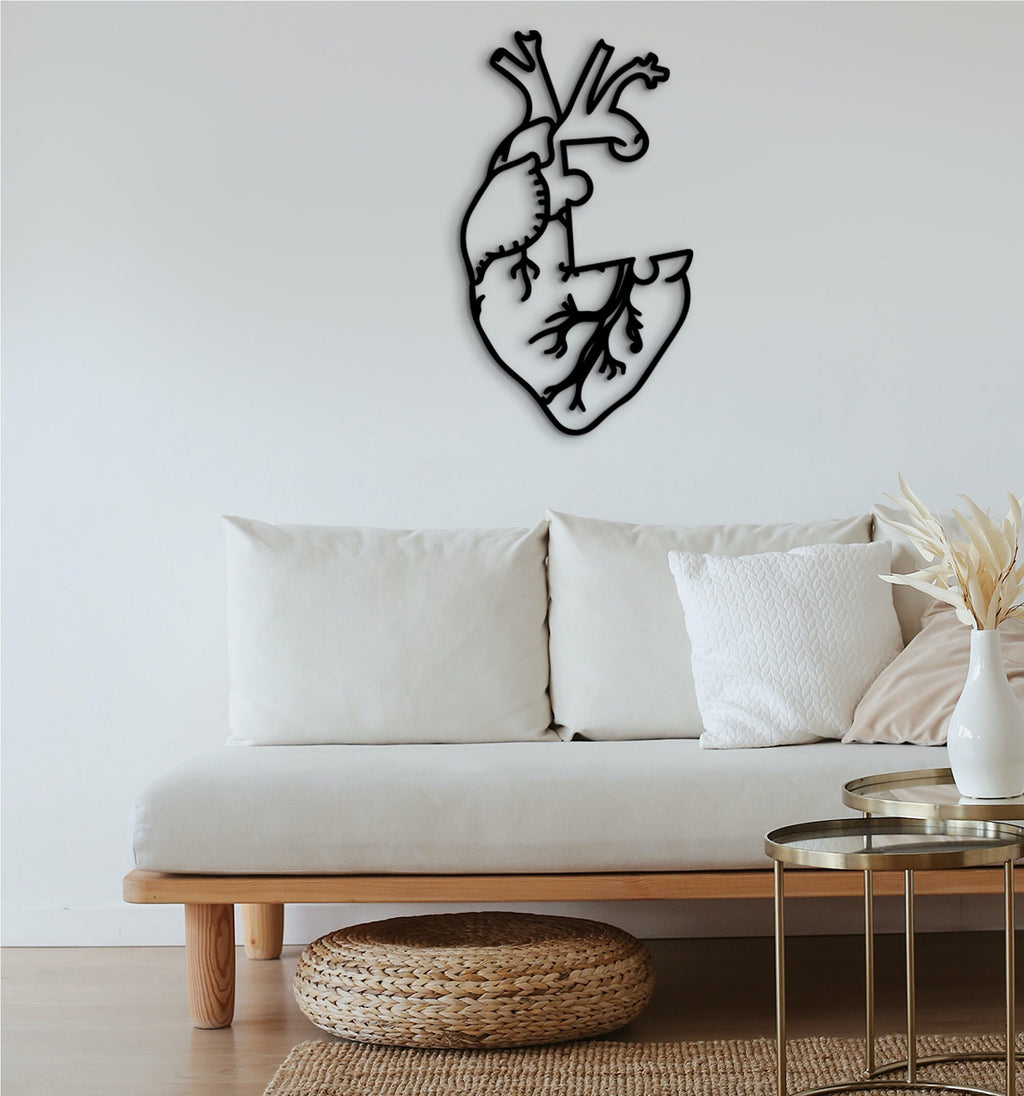 Geometric Human Heart Wall Decor: Laser Cut Wood Art