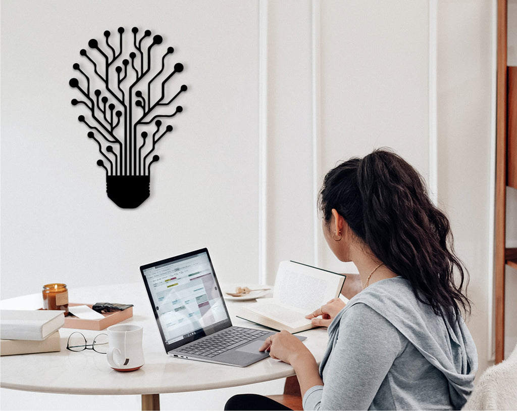 Circuit Board Bulb Wall Art: Minimalist MDF Decor