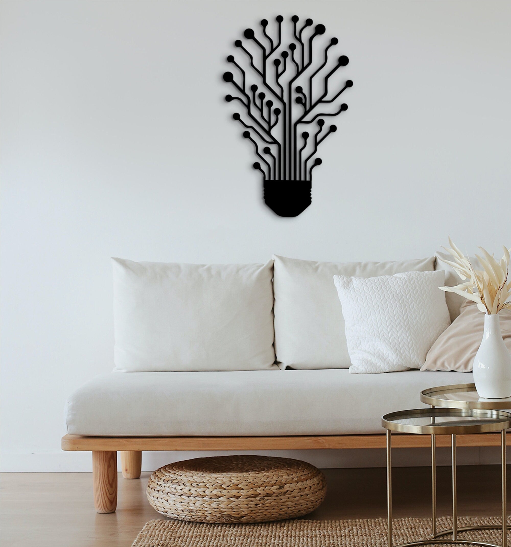 Circuit Board Bulb Wall Art: Minimalist MDF Decor