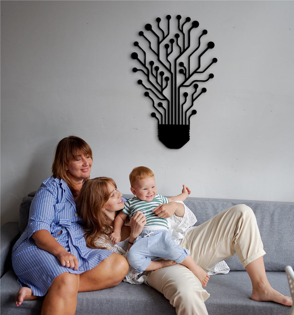 Circuit Board Bulb Wall Art: Minimalist MDF Decor