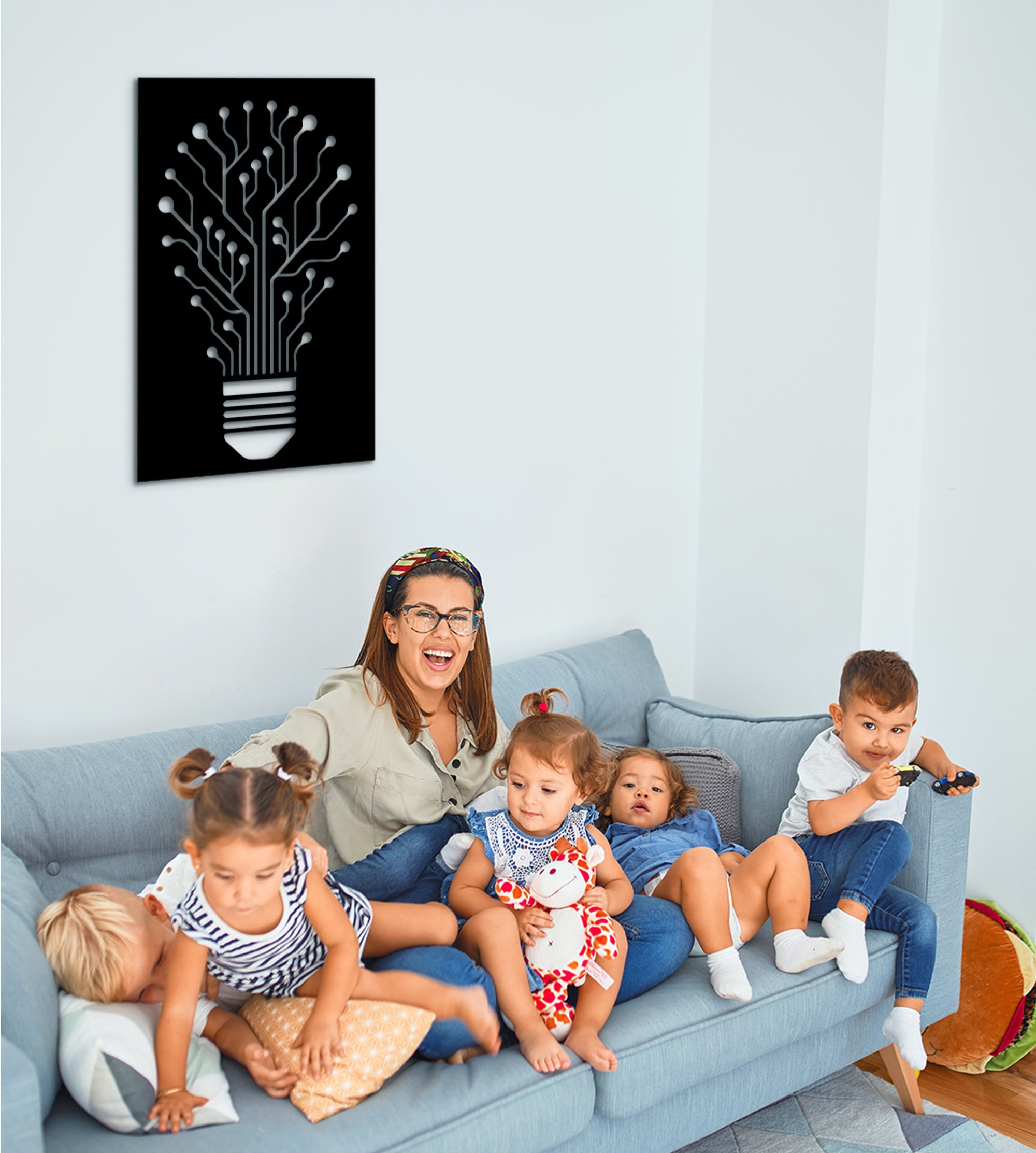 Circuit Board Bulb Wall Art: Minimalist MDF Tech Decor