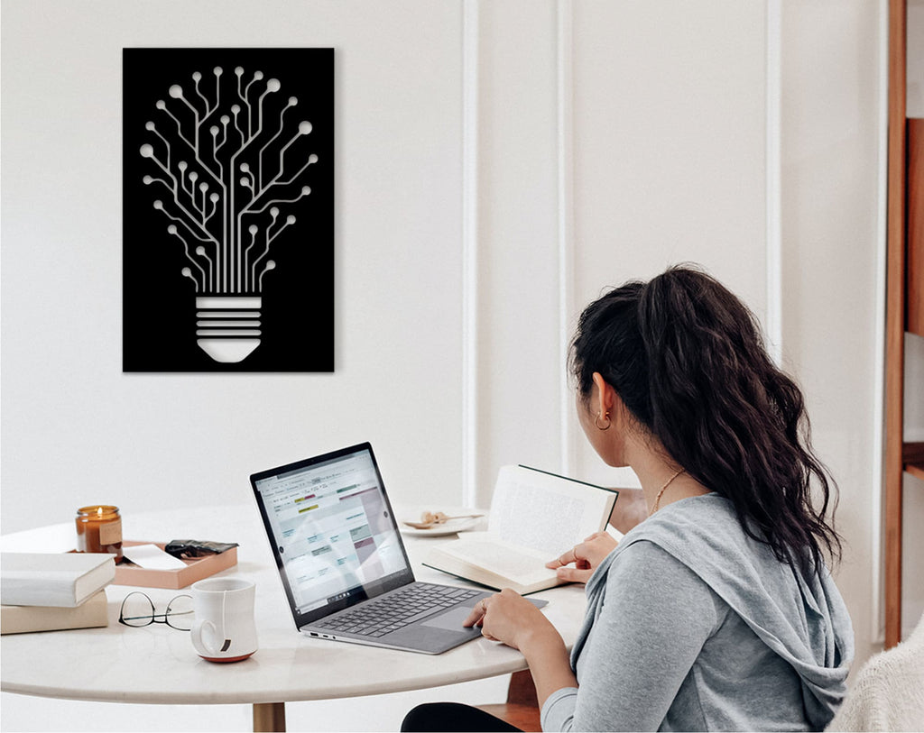 Circuit Board Bulb Wall Art: Minimalist MDF Tech Decor