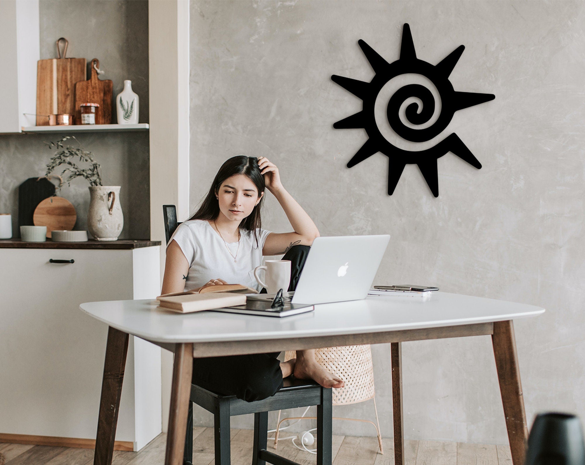 Tribal Sun Wood Wall Art, Geometric Decor