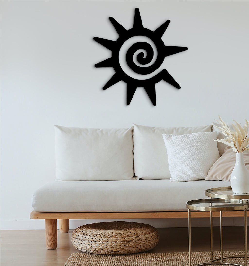 Tribal Sun Wood Wall Art, Geometric Decor
