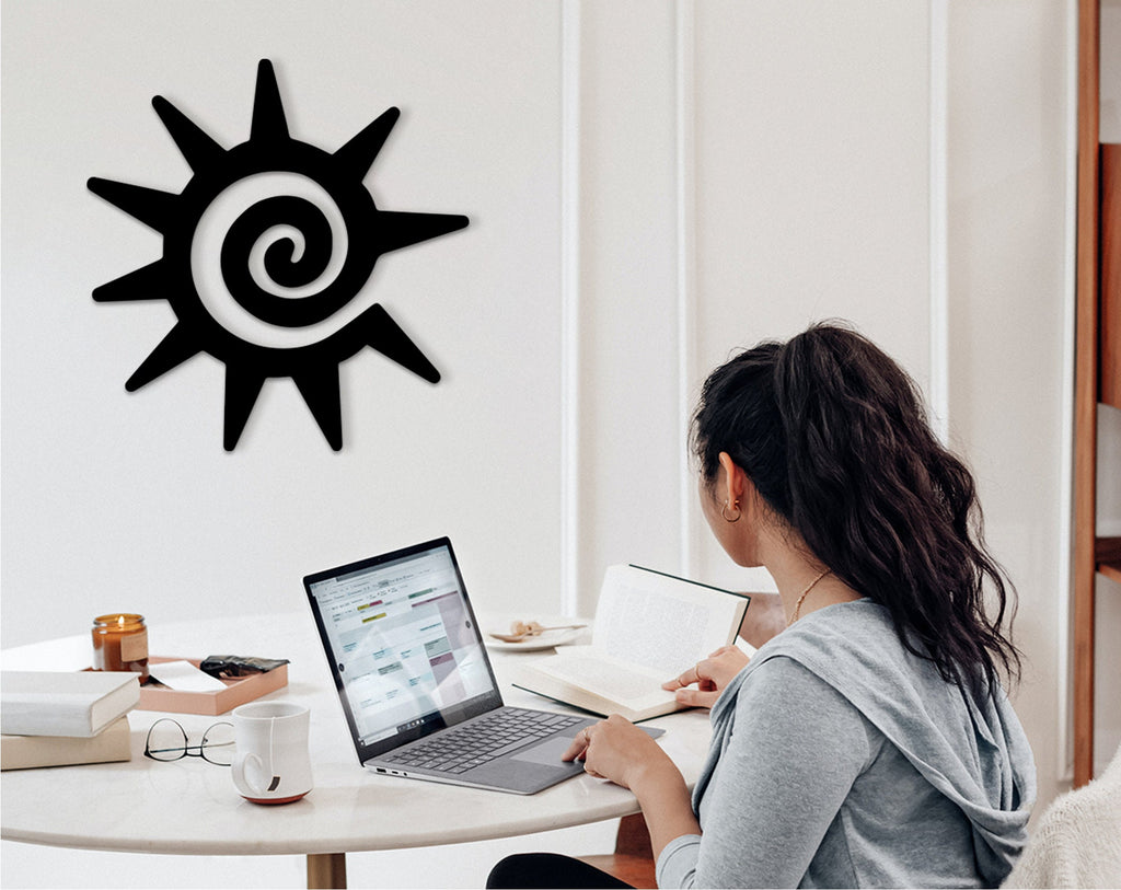 Tribal Sun Wood Wall Art, Geometric Decor