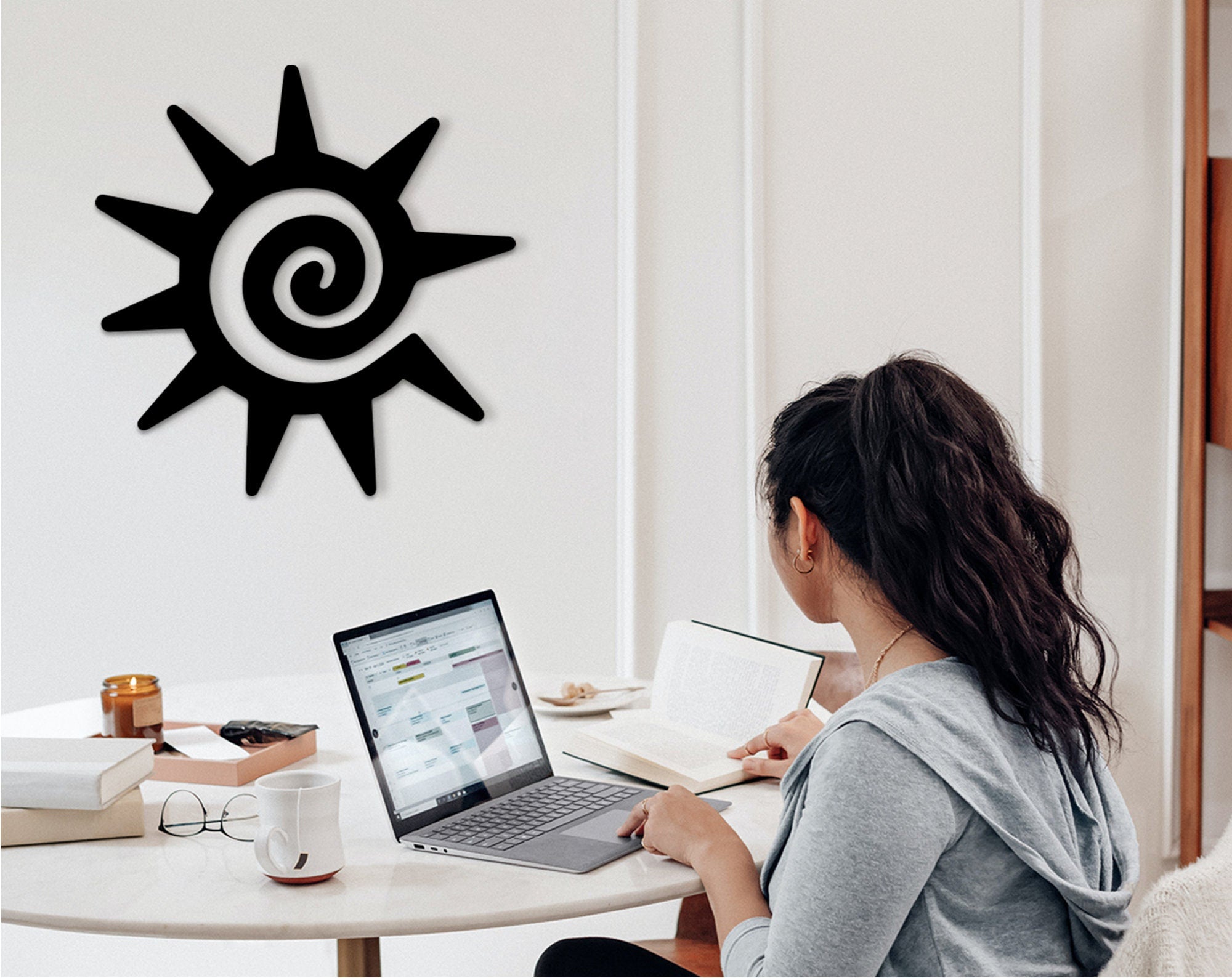 Tribal Sun Wood Wall Art, Geometric Decor