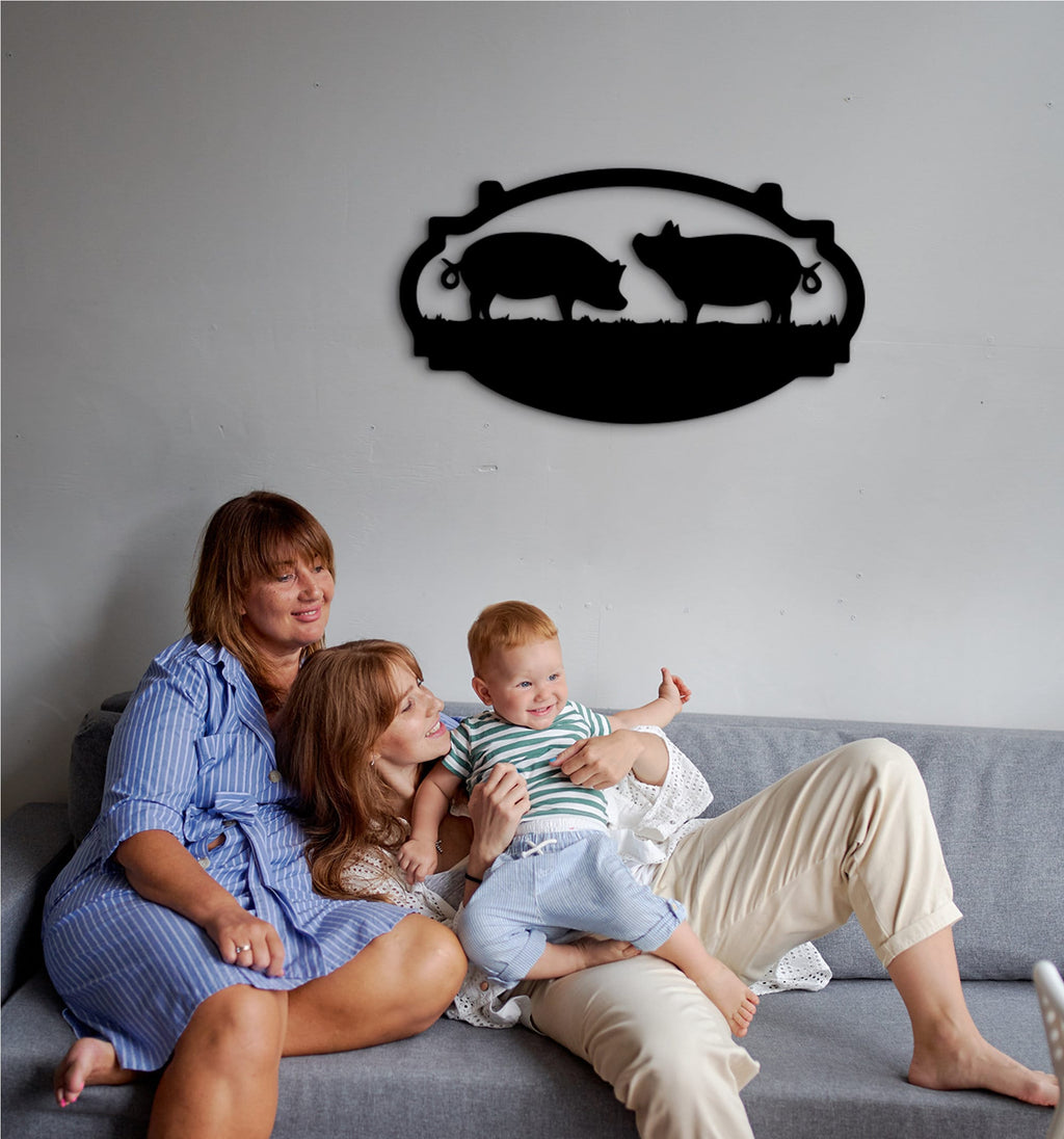 Geometric Pig Barn MDF Wall Decor: Farmhouse Sign