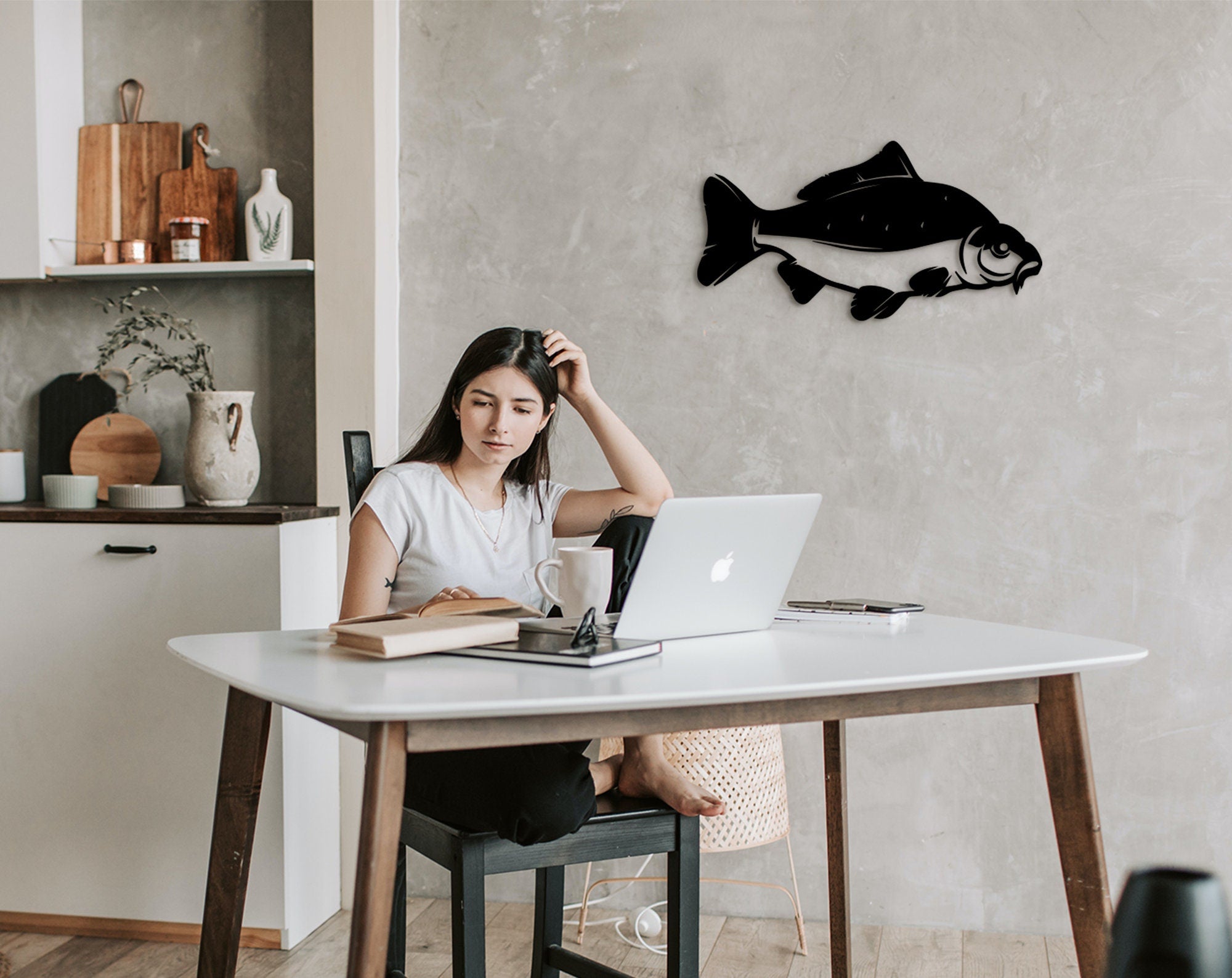 Carp Fish Wall Art: Geometric MDF Nautical Decor