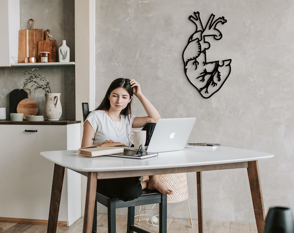 Geometric Human Heart Wall Decor: Laser Cut Wood Art