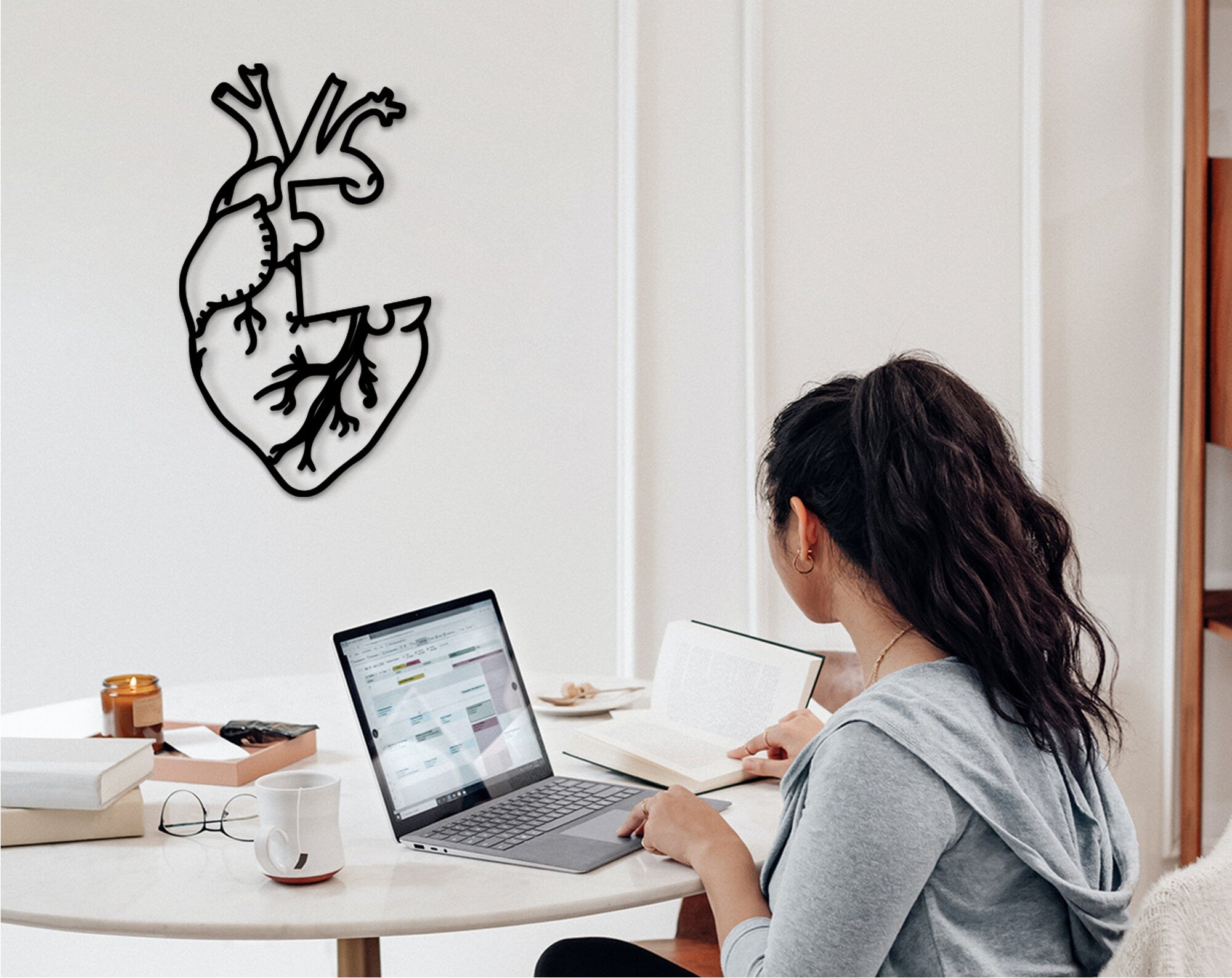 Geometric Human Heart Wall Decor: Laser Cut Wood Art