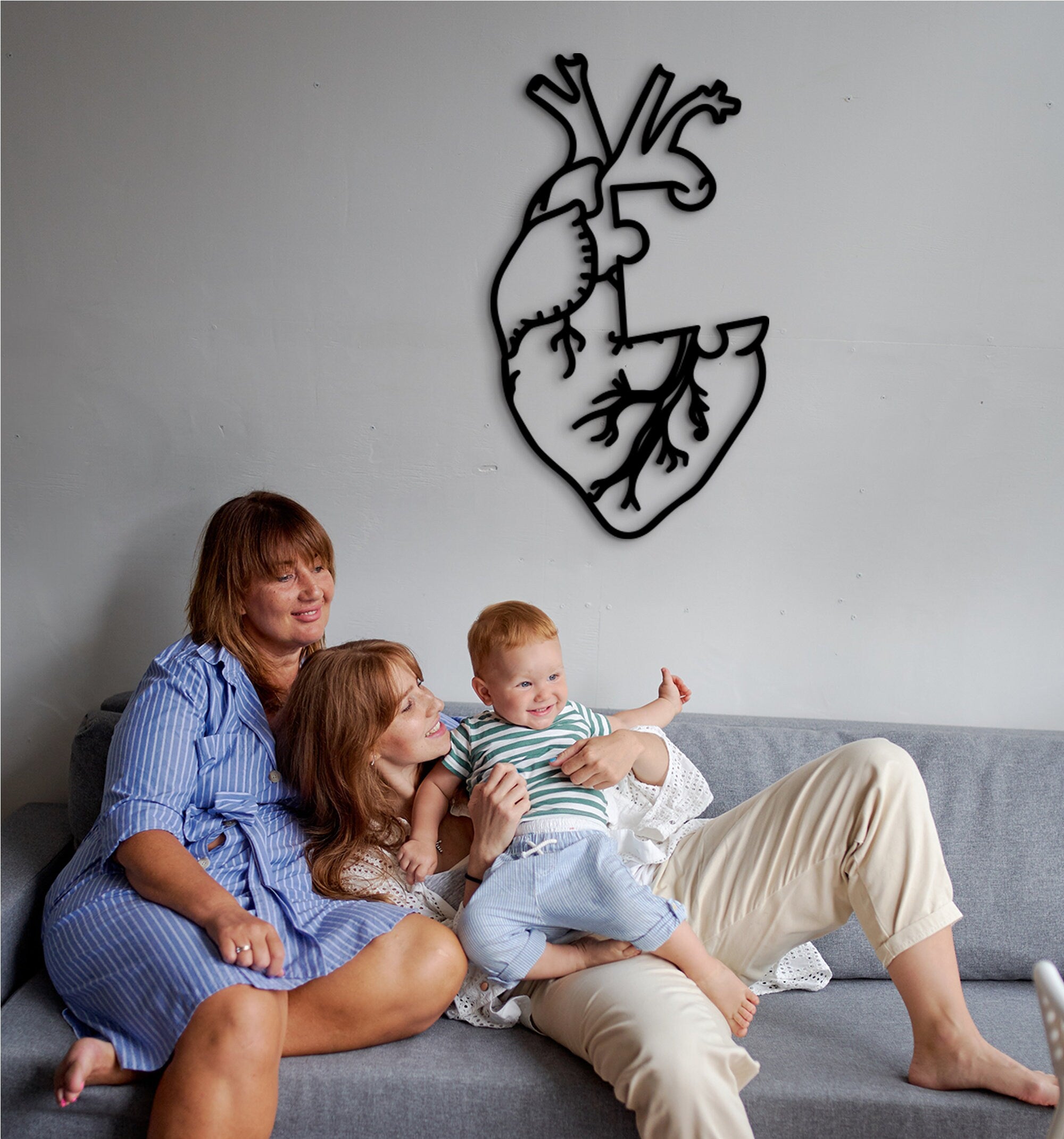 Geometric Human Heart Wall Decor: Laser Cut Wood Art