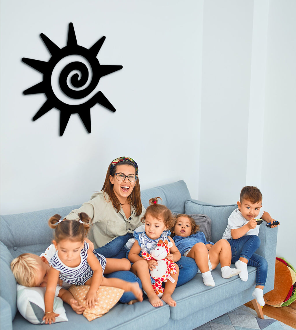 Tribal Sun Wood Wall Art, Geometric Decor