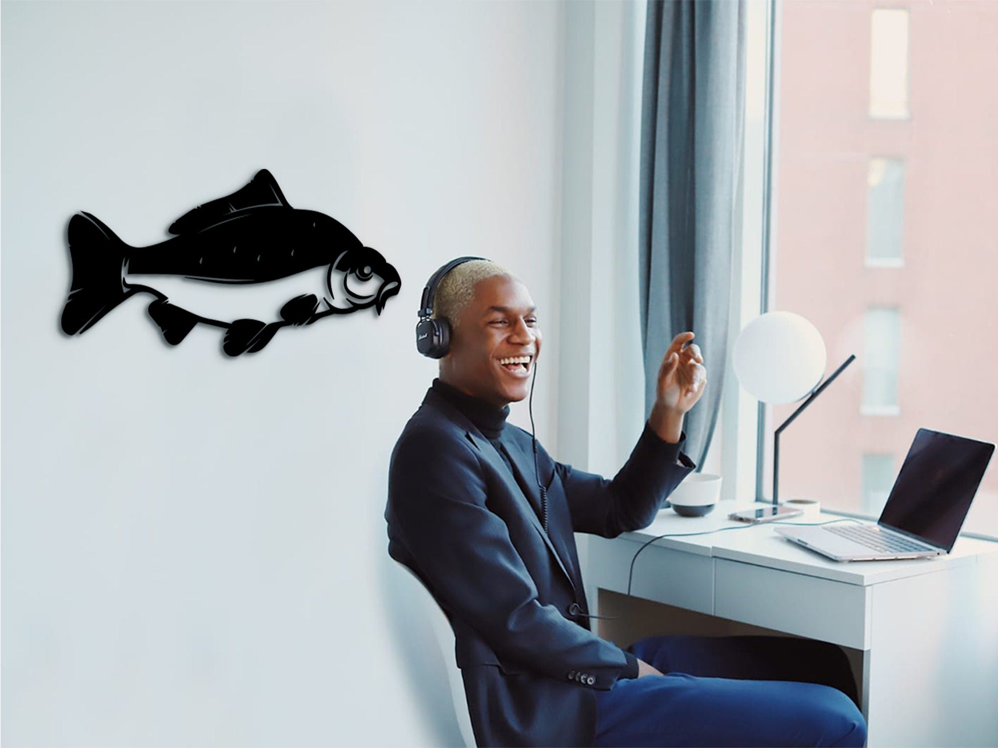 Carp Fish Wall Art: Geometric MDF Nautical Decor