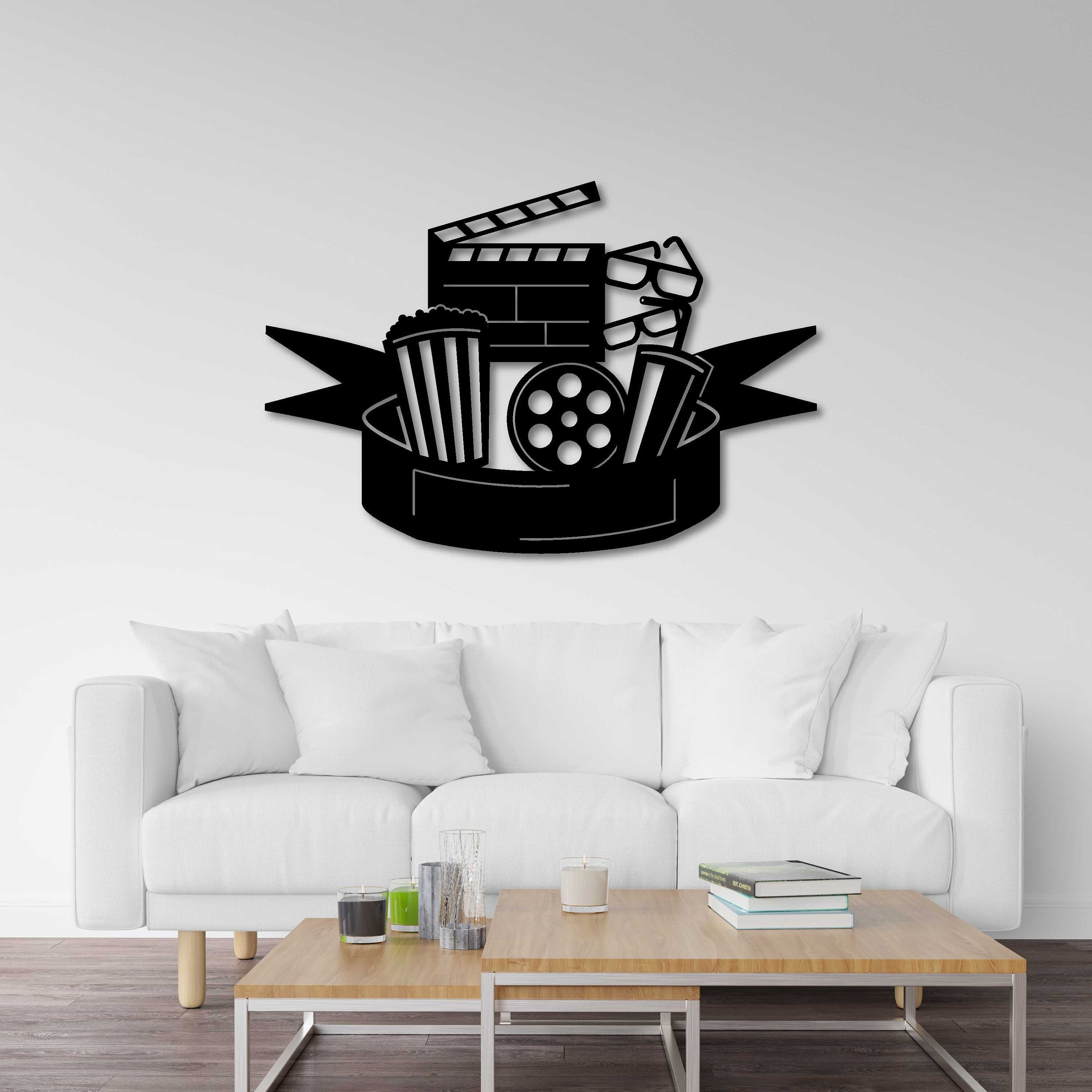 Theater Room Decor: Geometric Wood Wall Art, Movie Lover Gift