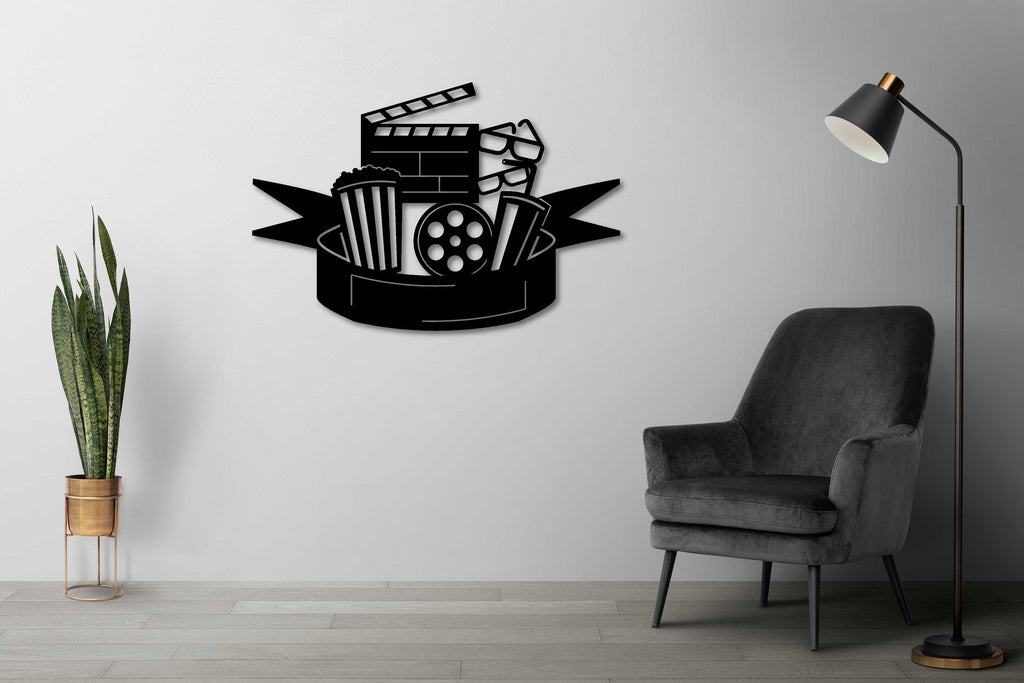 Theater Room Decor: Geometric Wood Wall Art, Movie Lover Gift