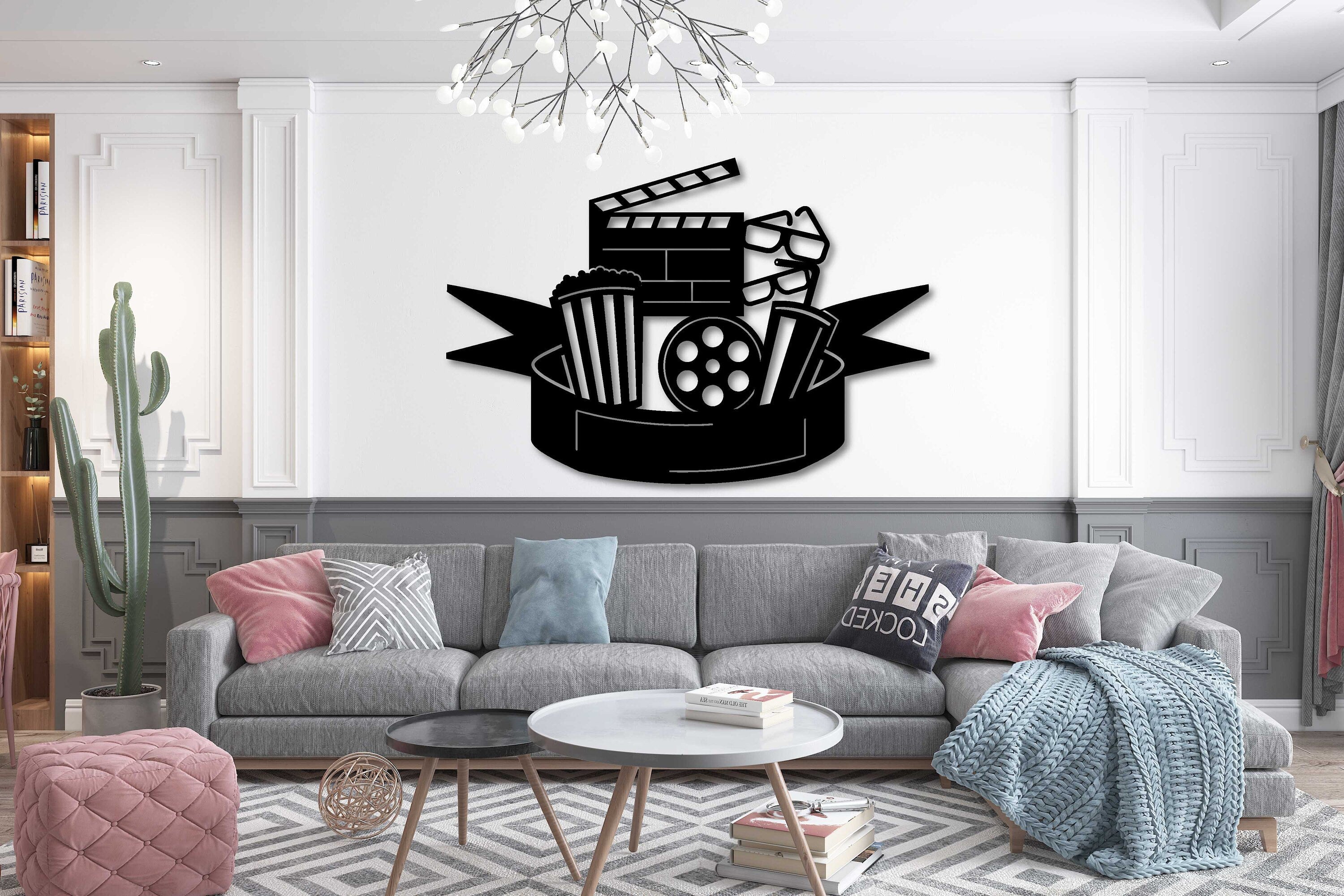 Theater Room Decor: Geometric Wood Wall Art, Movie Lover Gift