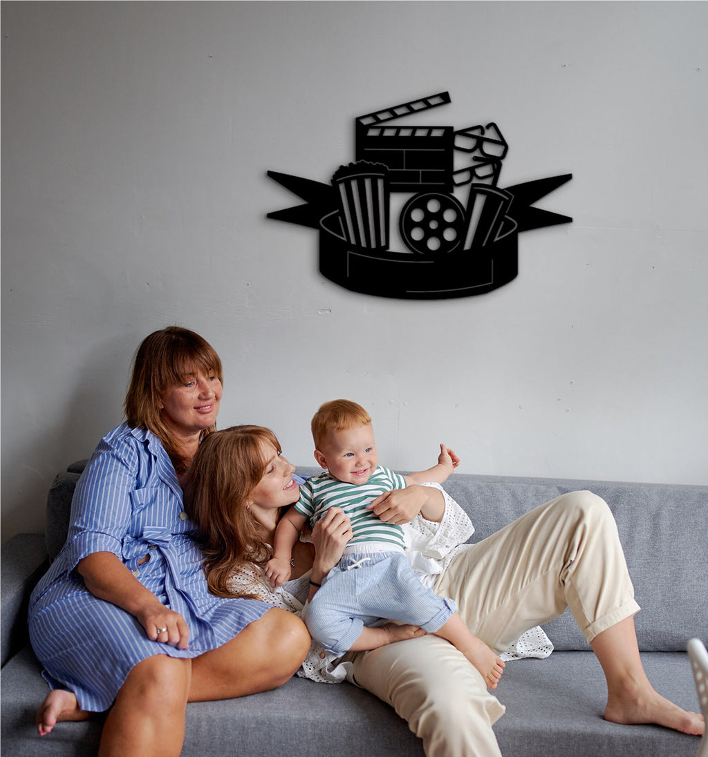 Theater Room Decor: Geometric Wood Wall Art, Movie Lover Gift