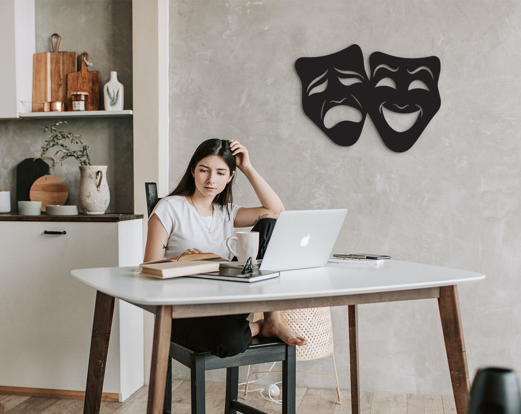 Comedy Tragedy Masks: Wooden Theater Wall Art