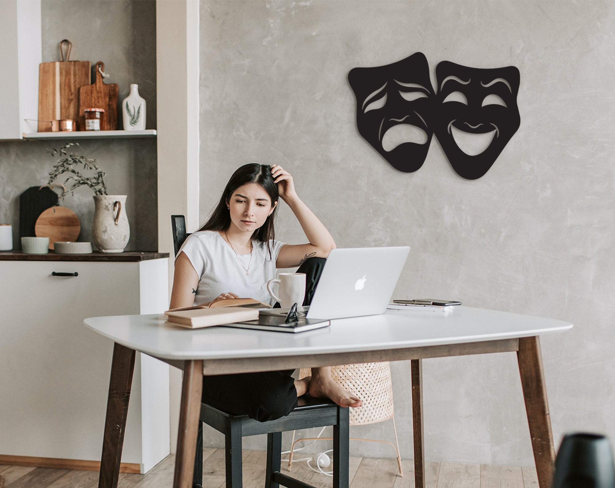 Comedy Tragedy Masks: Wooden Theater Wall Art