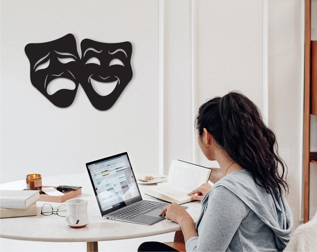 Comedy Tragedy Masks: Wooden Theater Wall Art