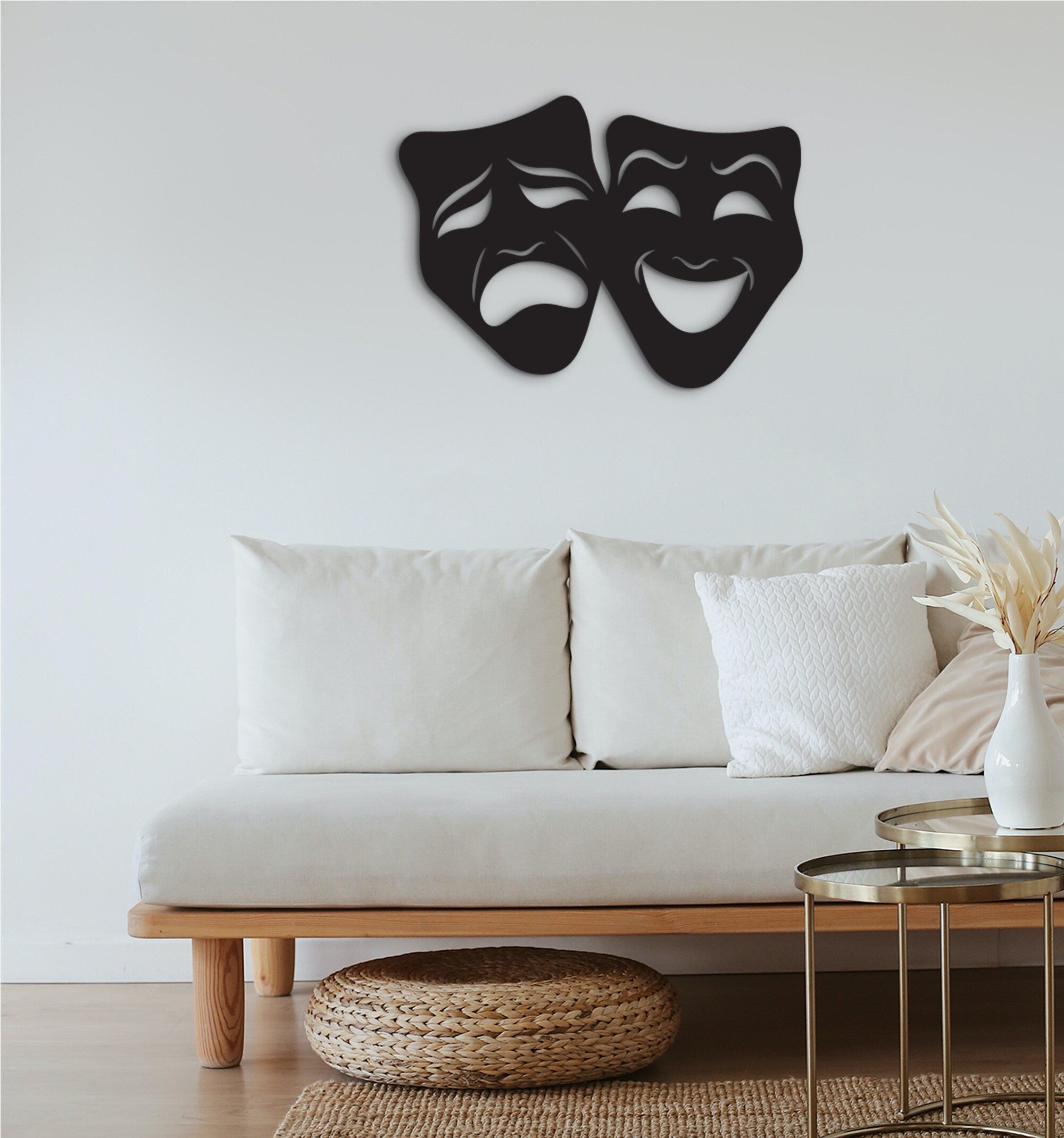 Comedy Tragedy Masks: Wooden Theater Wall Art