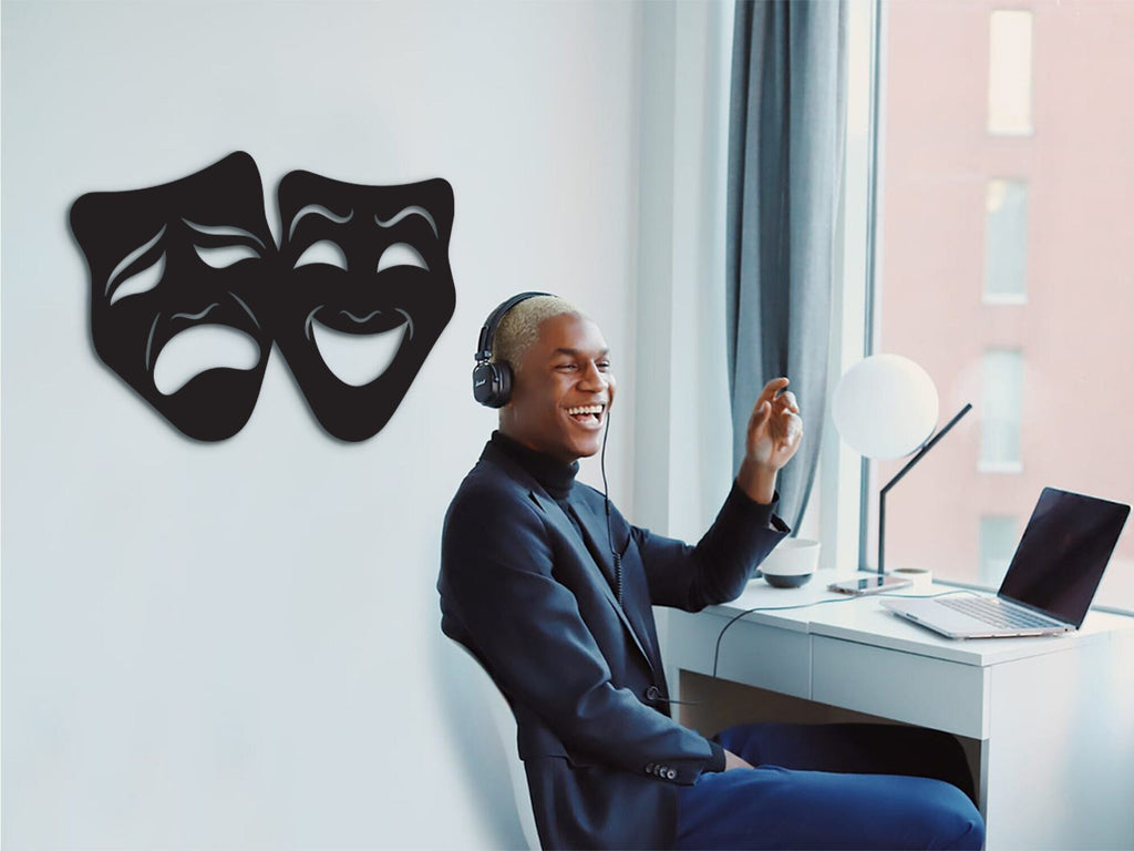 Comedy Tragedy Masks: Wooden Theater Wall Art