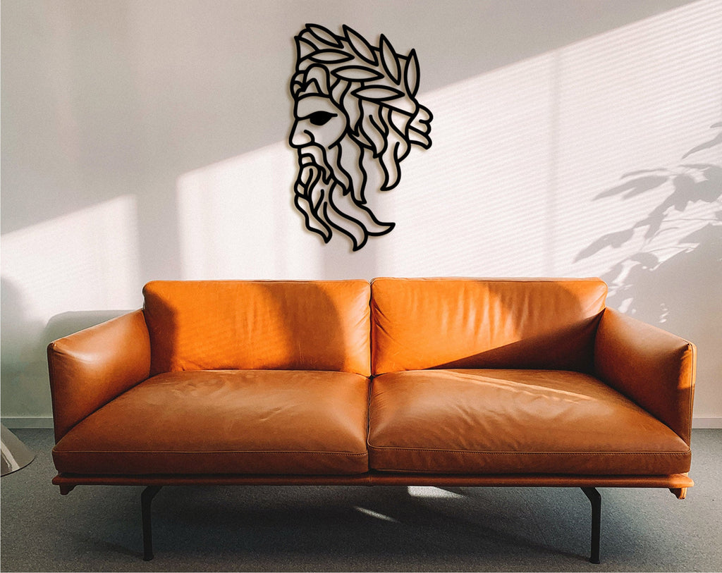Zeus Wall Art: Minimalist Greek God Sculpture, Wood Decor