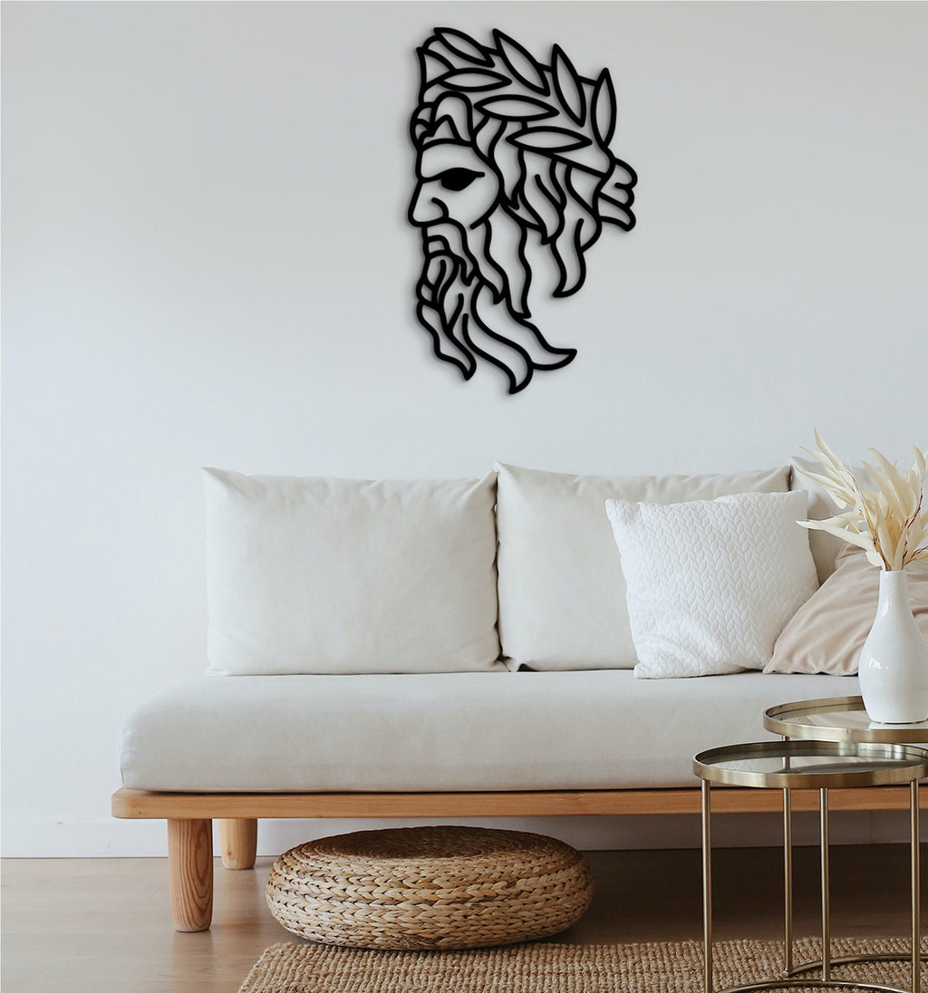 Zeus Wall Art: Minimalist Greek God Sculpture, Wood Decor