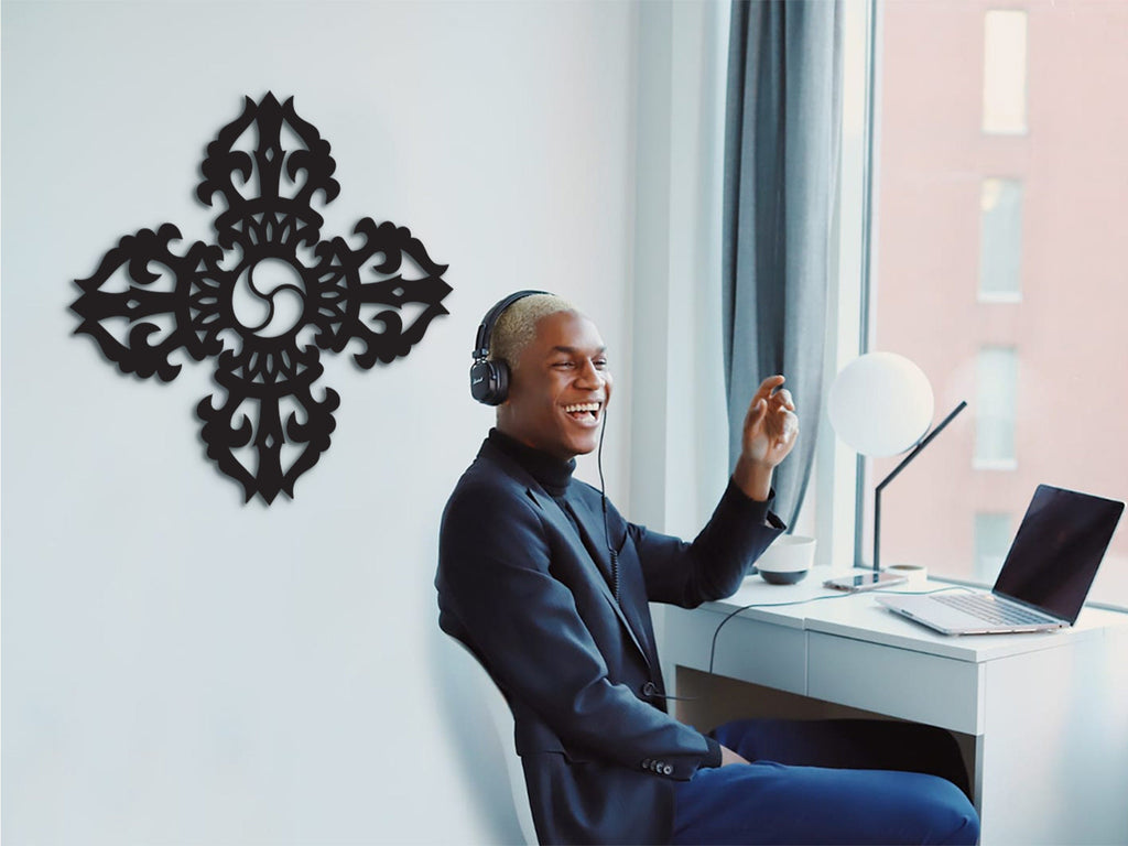 Tibetan Vajra Wall Decor: Laser Cut Wood Art for Meditation