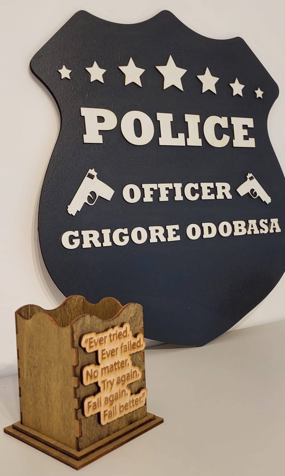Personalized Police Officer Dad Sign: 3D Shadow Effect Wood Art