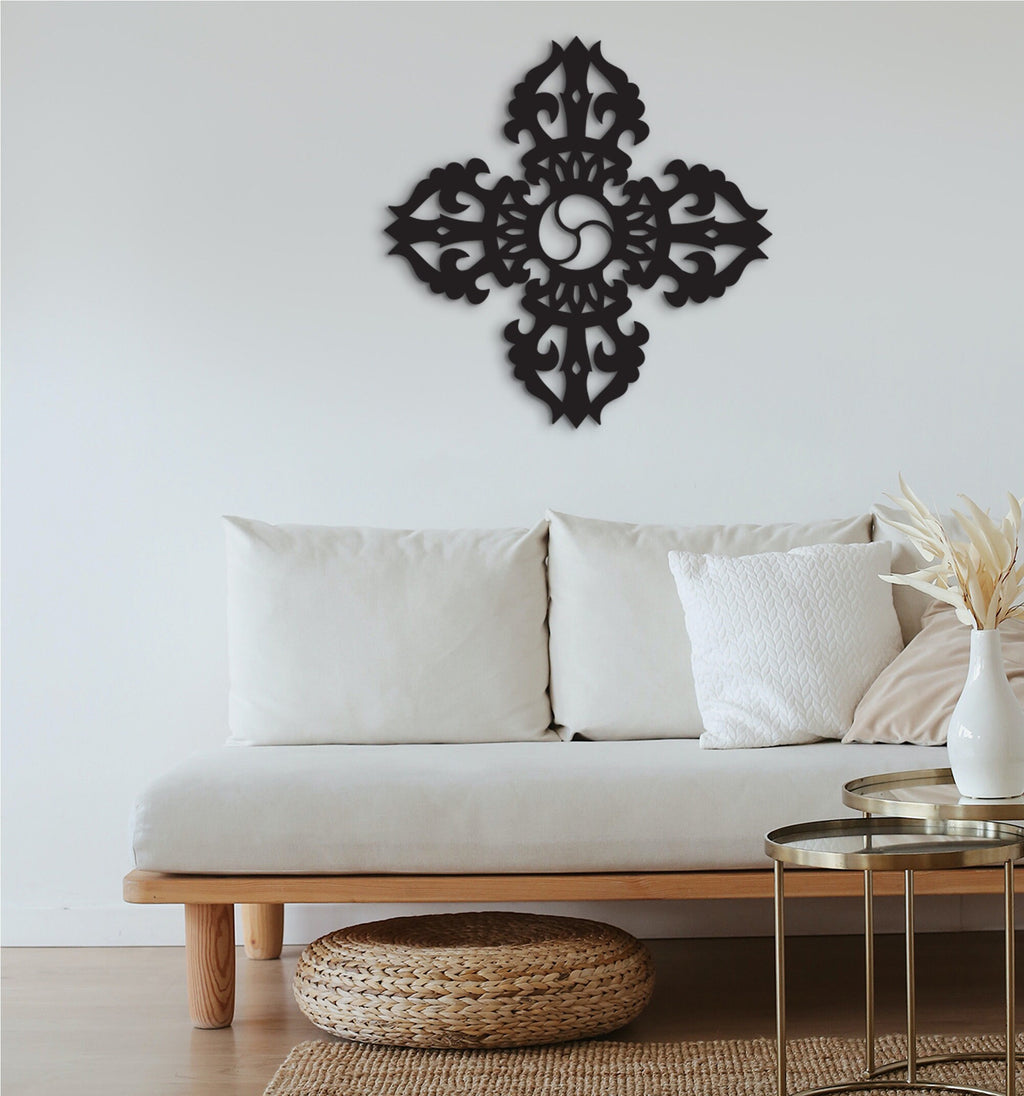 Tibetan Vajra Wall Decor: Laser Cut Wood Art for Meditation