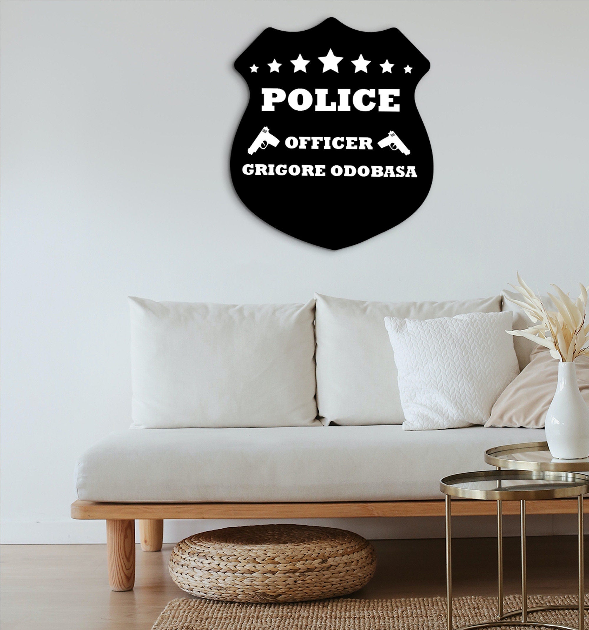 Personalized Police Officer Dad Sign: 3D Shadow Effect Wood Art