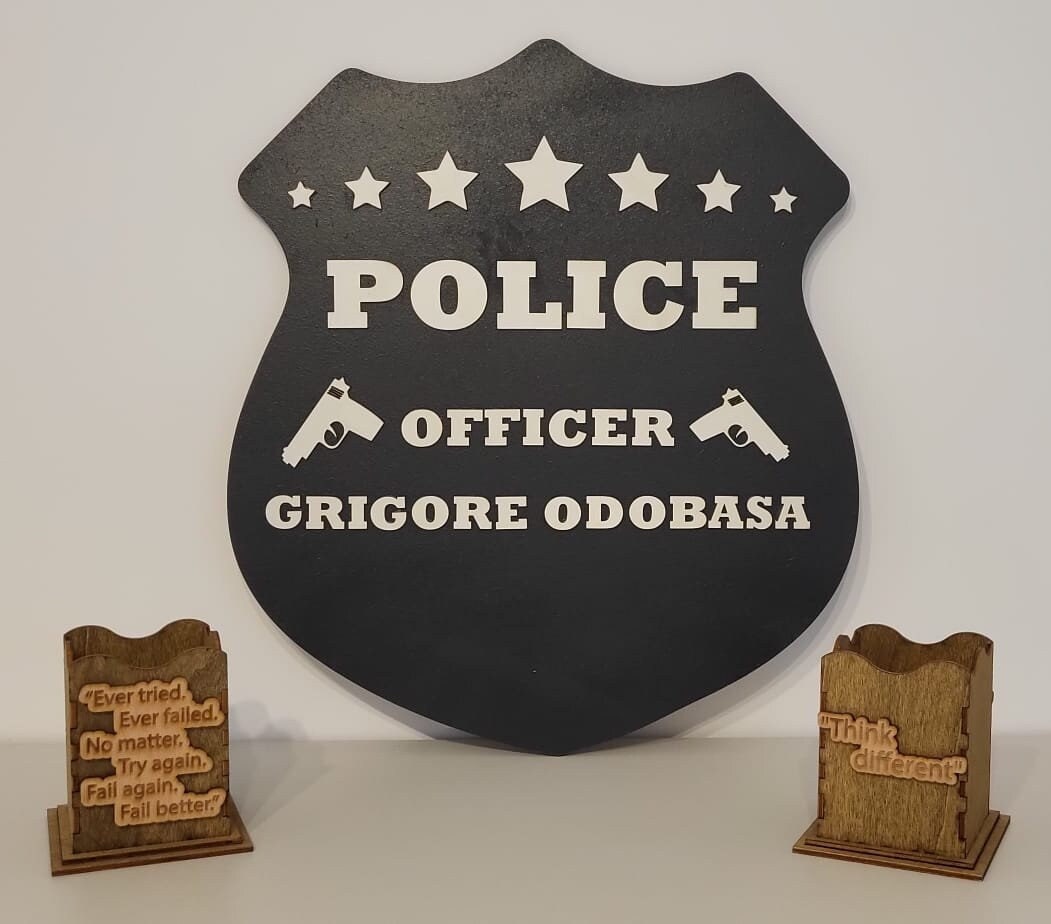 Personalized Police Officer Dad Sign: 3D Shadow Effect Wood Art
