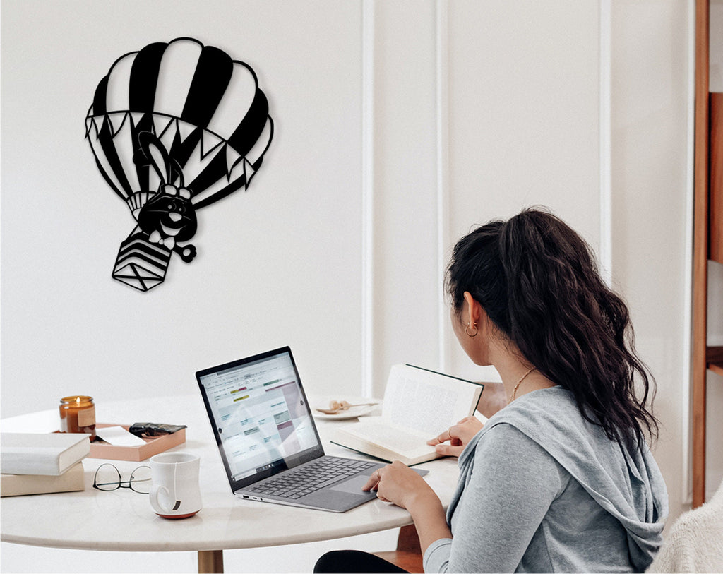 Rabbit On Air Balloon: 3D Wood Wall Art, Kids Room Decor
