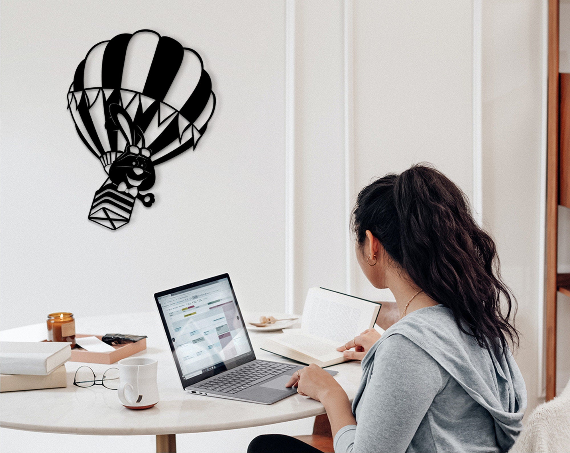 Rabbit On Air Balloon: 3D Wood Wall Art, Kids Room Decor