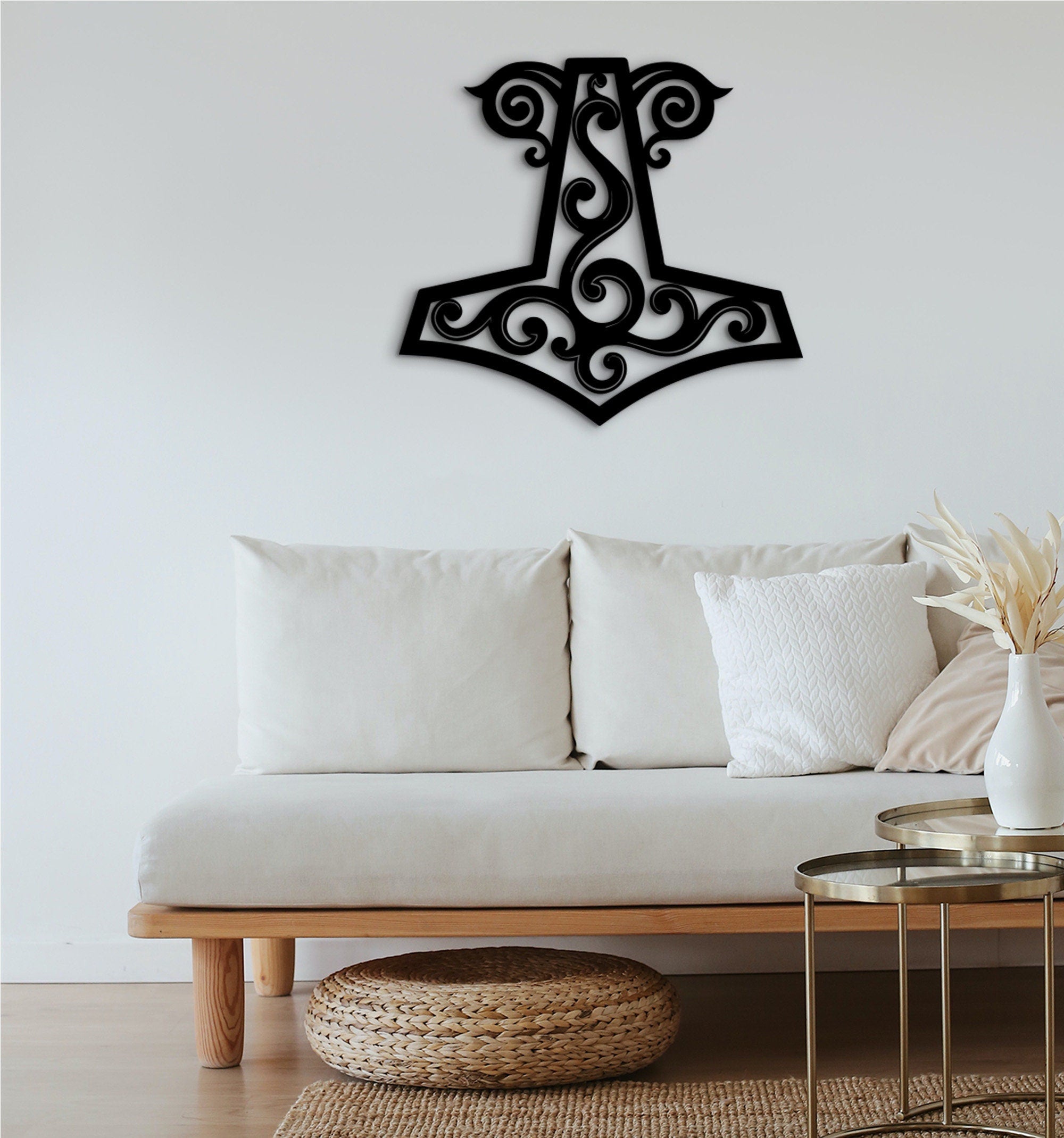 Mjollnir Wood Wall Decor, Viking Rune, Scandinavian Art