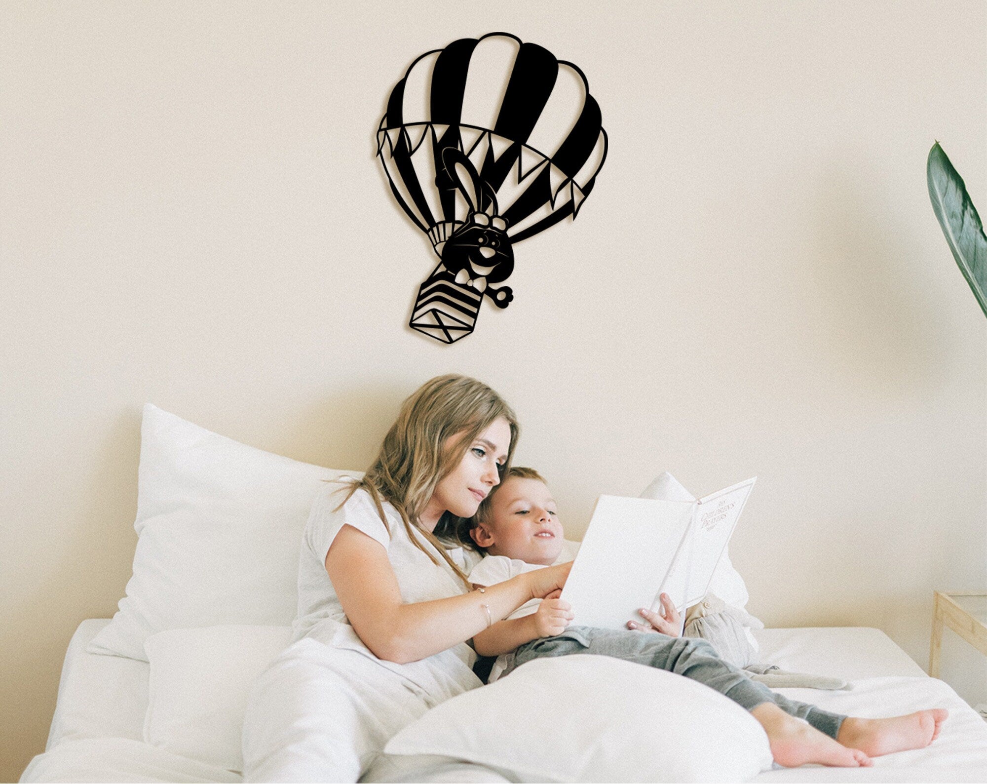 Rabbit On Air Balloon: 3D Wood Wall Art, Kids Room Decor