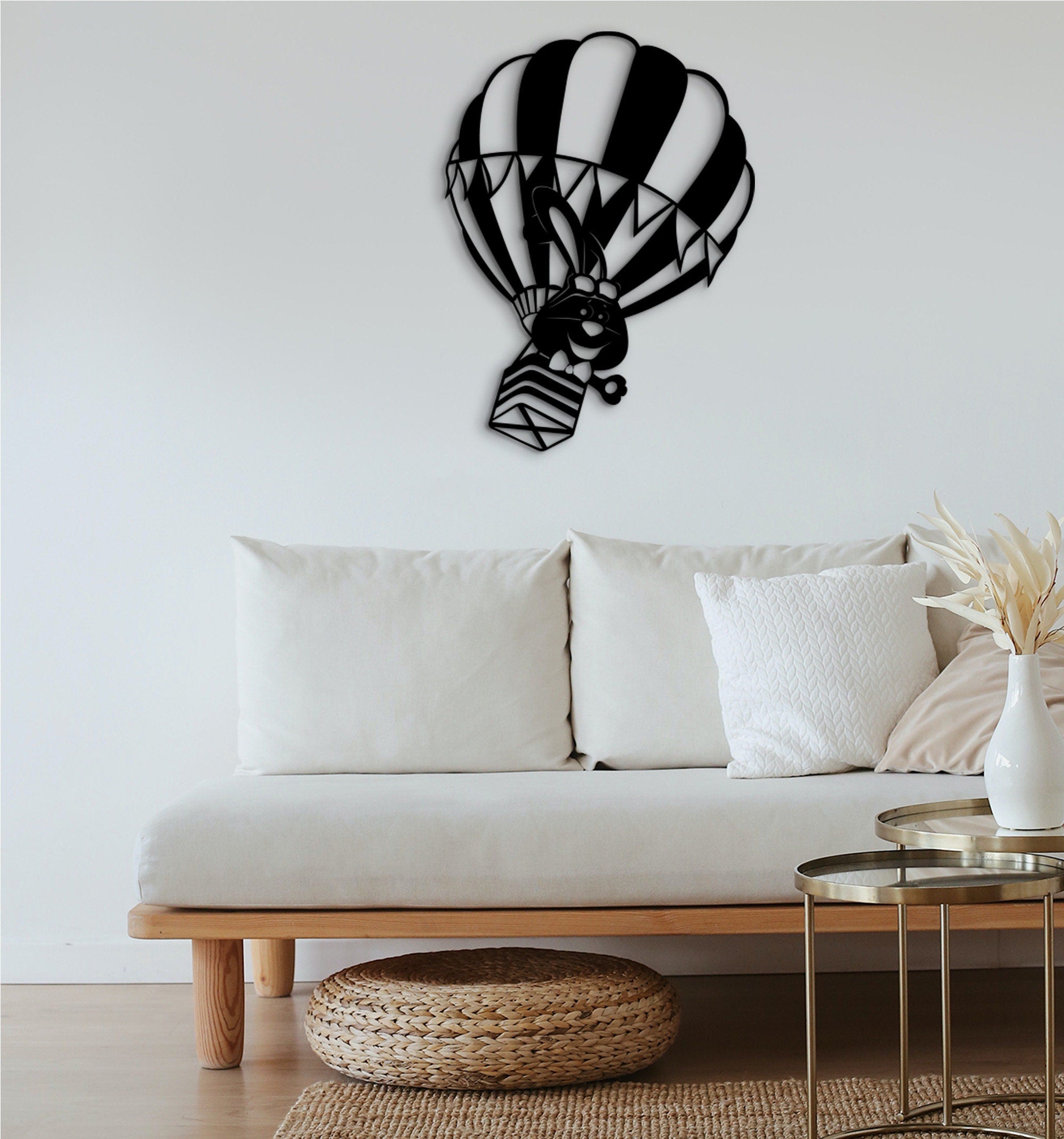 Rabbit On Air Balloon: 3D Wood Wall Art, Kids Room Decor