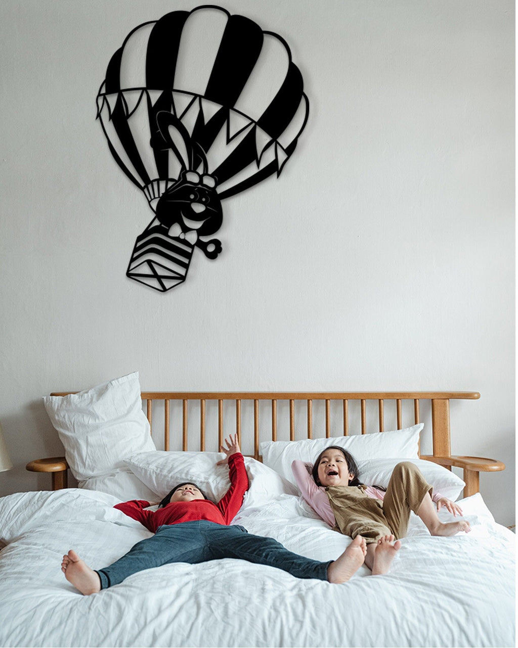 Rabbit On Air Balloon: 3D Wood Wall Art, Kids Room Decor