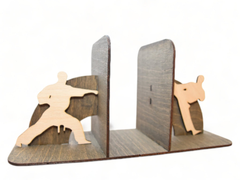 Kung Fu Bookends: Engraved Birch Wood Book Holder