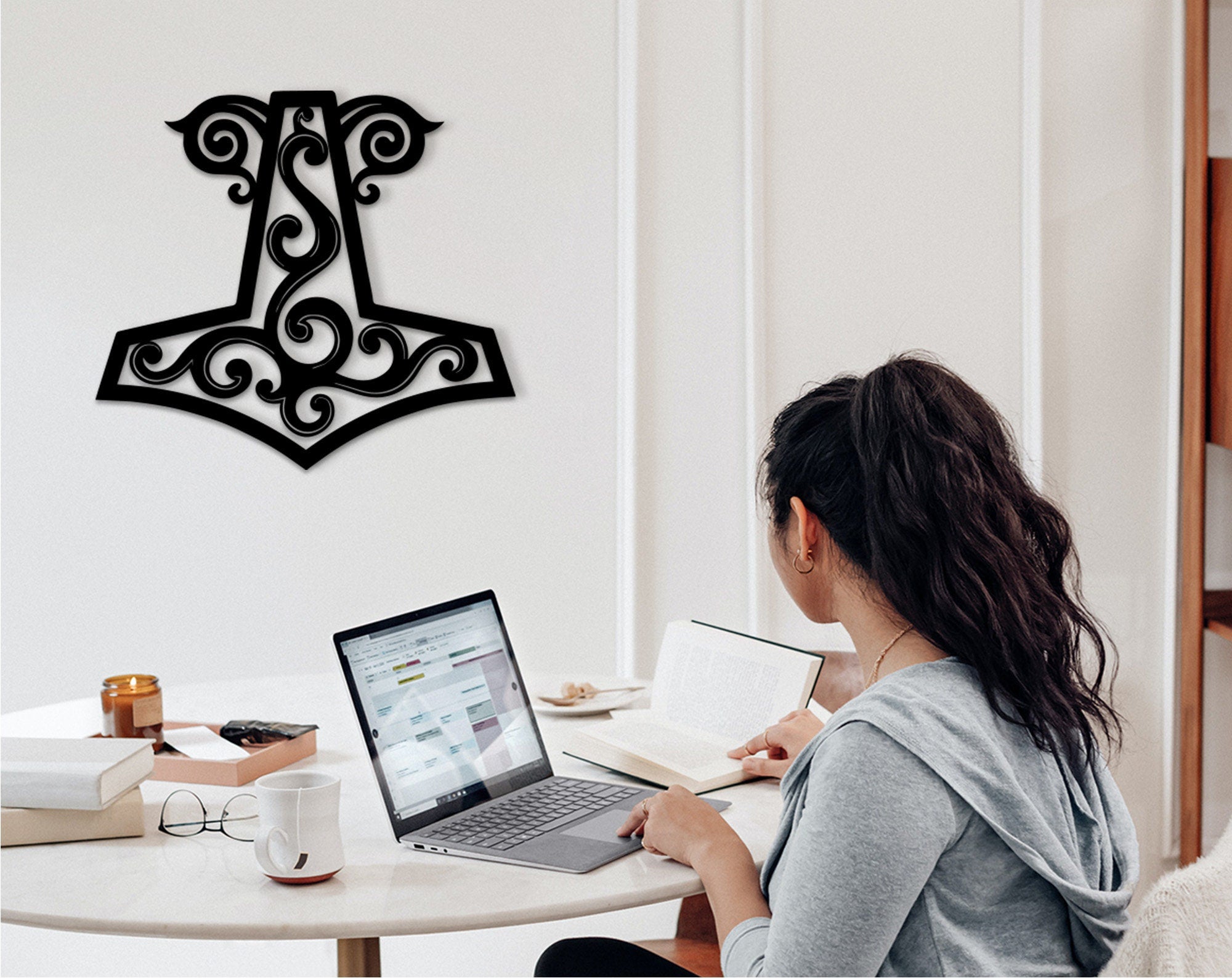 Mjollnir Wood Wall Decor, Viking Rune, Scandinavian Art