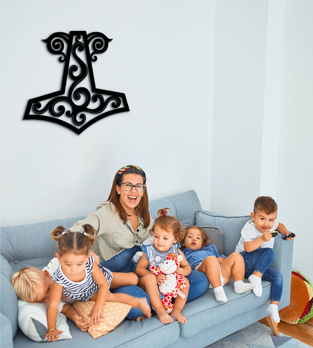Mjollnir Wood Wall Decor, Viking Rune, Scandinavian Art