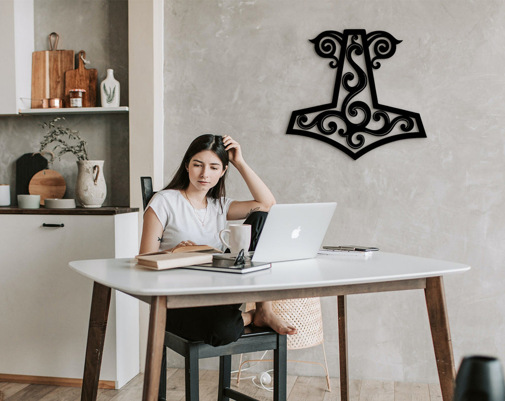 Mjollnir Wood Wall Decor, Viking Rune, Scandinavian Art