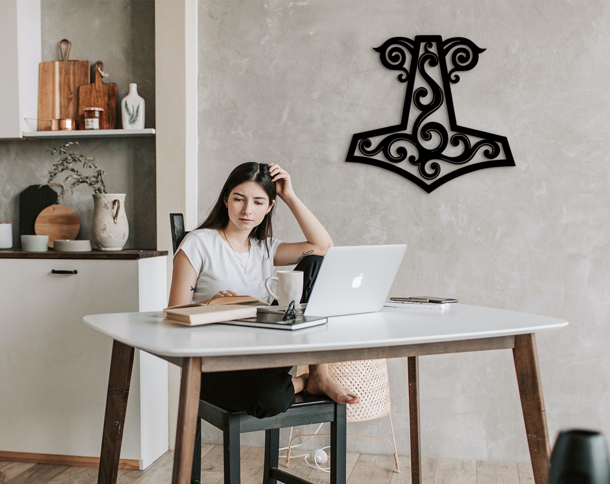 Mjollnir Wood Wall Decor, Viking Rune, Scandinavian Art
