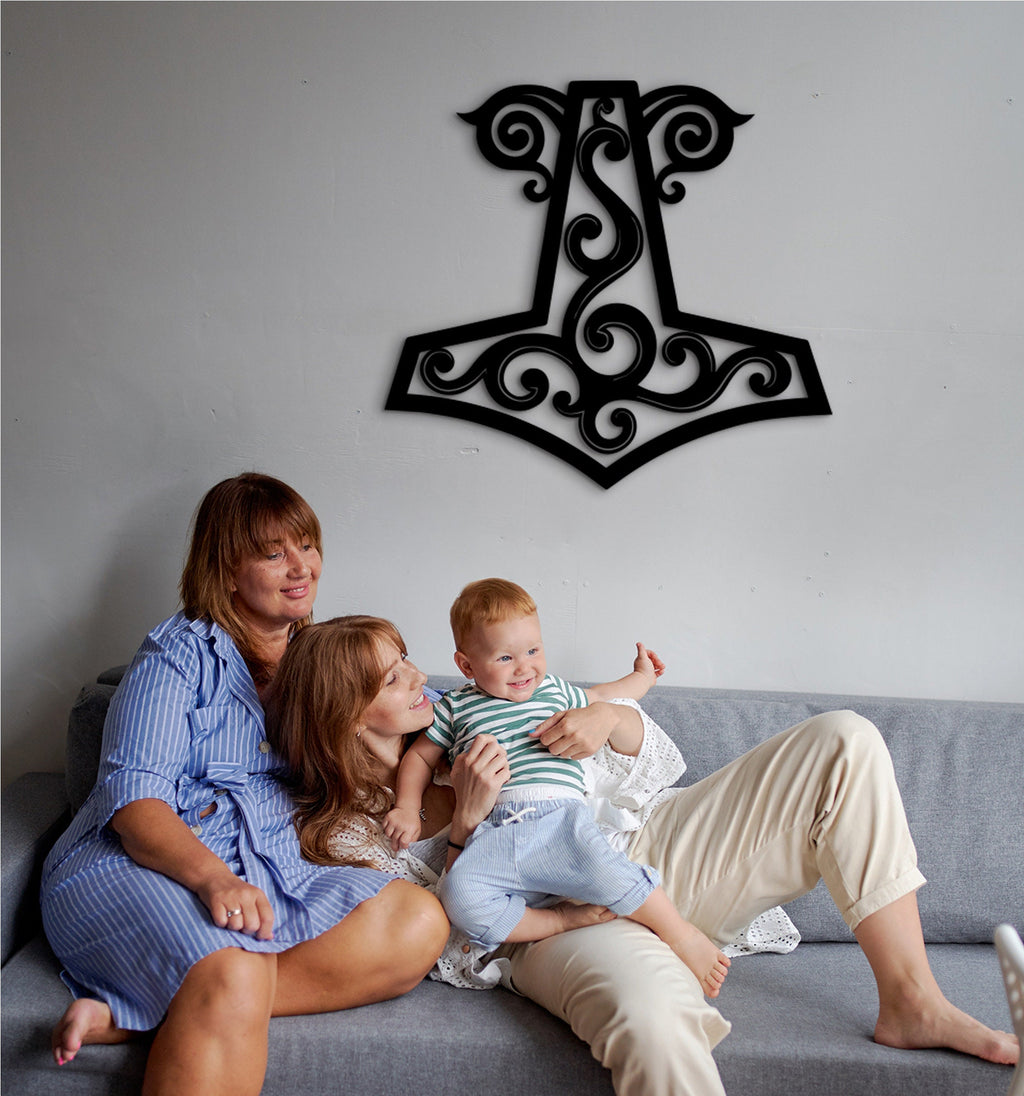 Mjollnir Wood Wall Decor, Viking Rune, Scandinavian Art