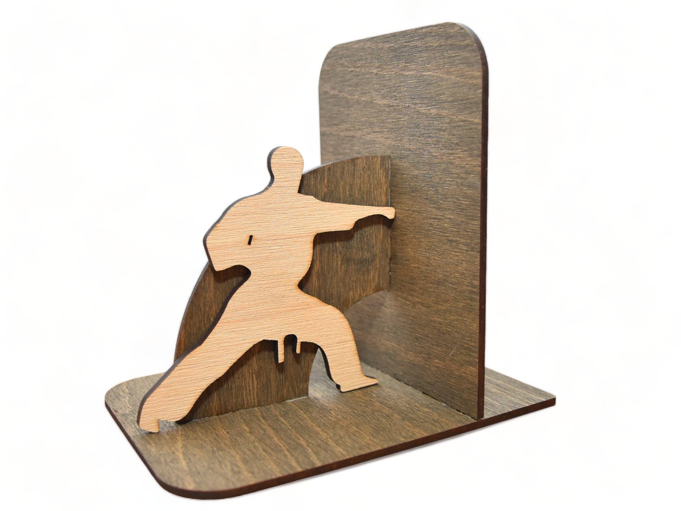 Kung Fu Bookends: Engraved Birch Wood Book Holder